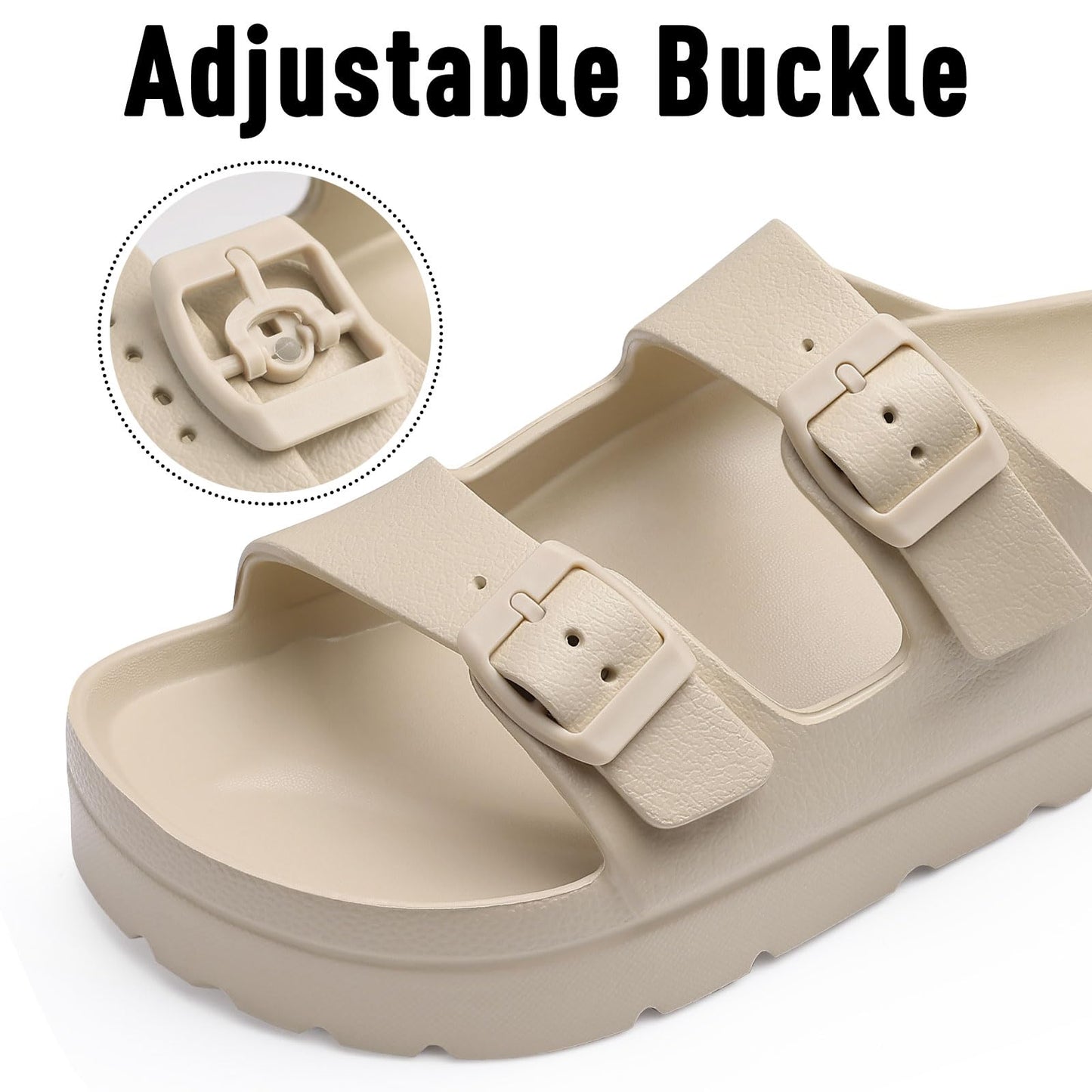 Goosecret Women's Platform Sandals with Arch Support, Chunky Lightweight Foam Slip on Slides, Comfortable Summer Beach Sandals with Adjustable Buckle