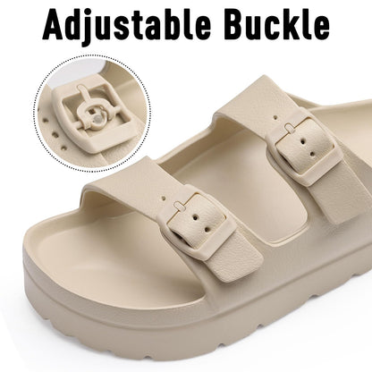 Goosecret Women's Platform Sandals with Arch Support, Chunky Lightweight Foam Slip on Slides, Comfortable Summer Beach Sandals with Adjustable Buckle