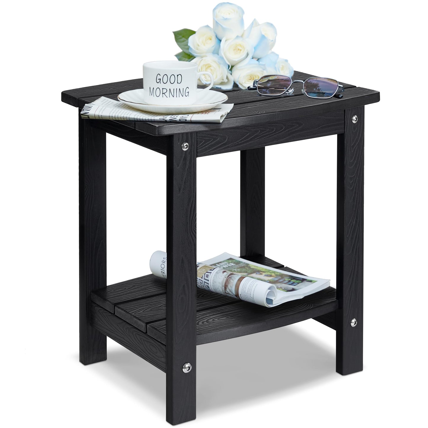 Y&M Adirondack Outdoor Side Table, HIPS Patio End Table, Waterproof Outside Table, Balcony Modern End Tables 23.5" inch Long for Garden, Pool, Beach, Porch, Deck, Indoor or Outdoor Use, Navy Blue