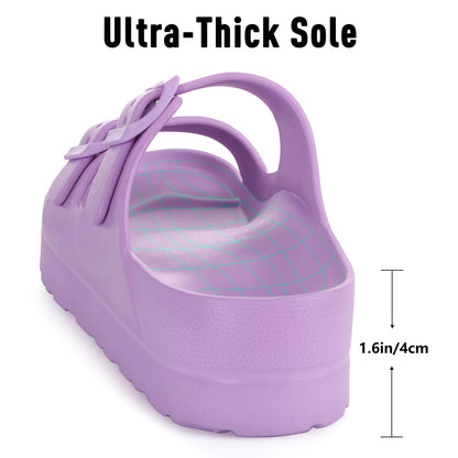 Goosecret Women's Platform Sandals with Arch Support, Chunky Lightweight Foam Slip on Slides, Comfortable Summer Beach Sandals with Adjustable Buckle