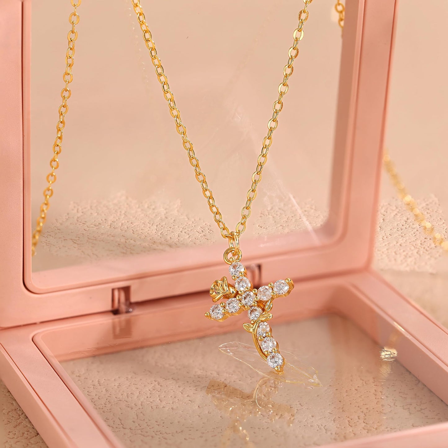 Robaice Cross Necklace for Women, 14K Gold Plated Crown Cross Pendant Necklace, Non-Tarnish Faith Jewelry for Women, Christian Religious Gifts