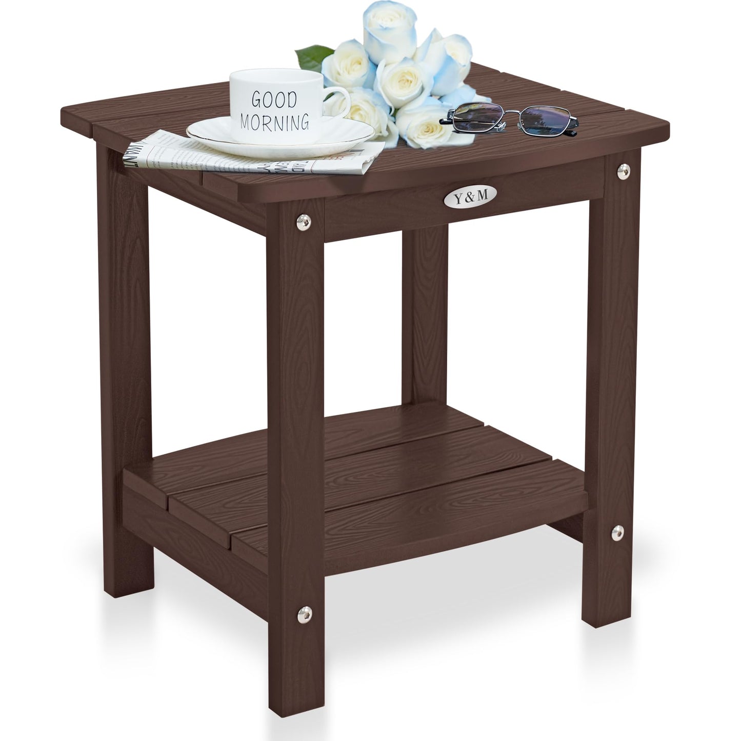 Y&M Adirondack Outdoor Side Table, HIPS Patio End Table, Waterproof Outside Table, Balcony Modern End Tables 23.5" inch Long for Garden, Pool, Beach, Porch, Deck, Indoor or Outdoor Use, Navy Blue
