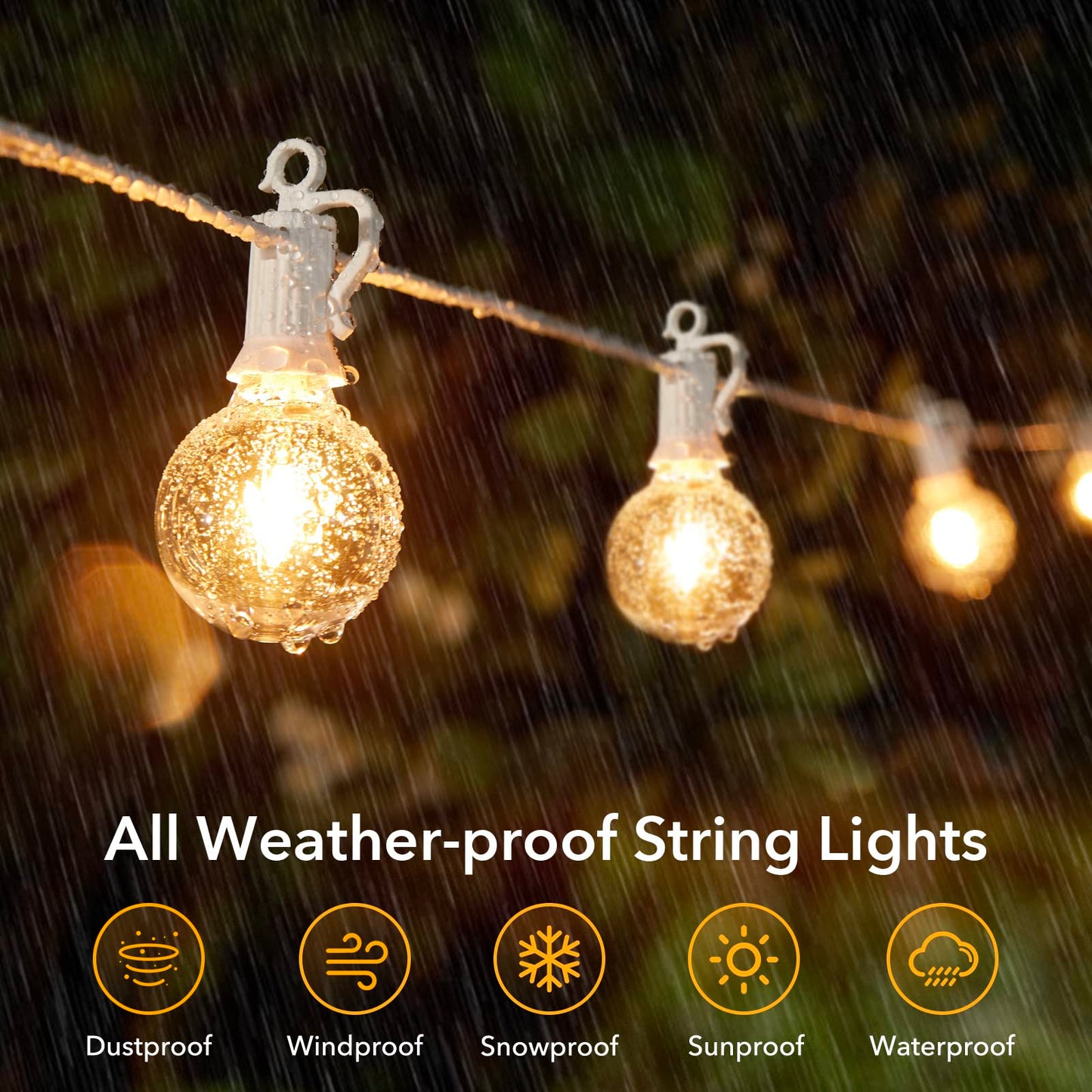 Brightown Outdoor String Lights, 50FT 25 G40 Bulbs Shatterproof Patio Lights, IP65 Waterproof Dimmable Hanging Connectable Globe LED Outdoor Lights for Backyard, Bistro, Porch, Deck, Balcony