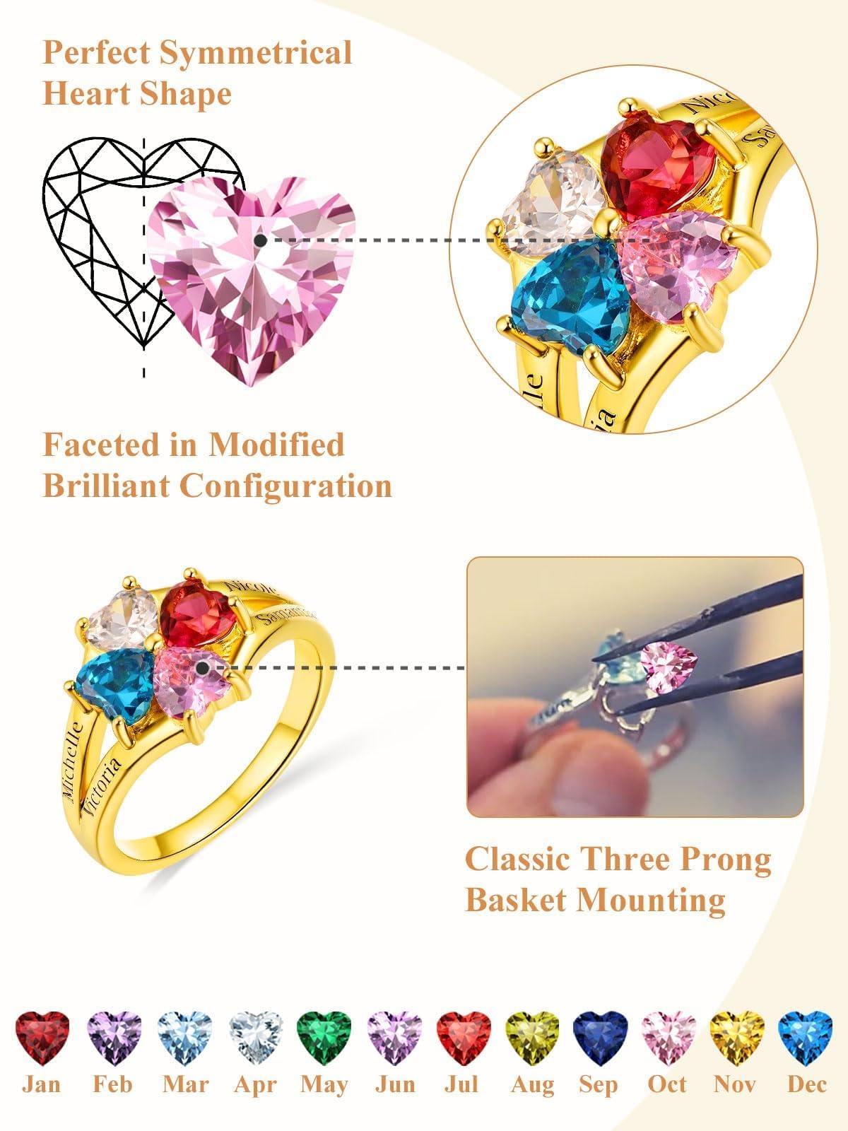 Custom4U Personalized 1-4 Birthstone Rings for Women Promise Rings for Her Sterling Silver Mothers Ring Customized Cubic Zirconia Stones Wedding/Valentine's Day/Mother's Day Jewelry Gift for Mom Wife