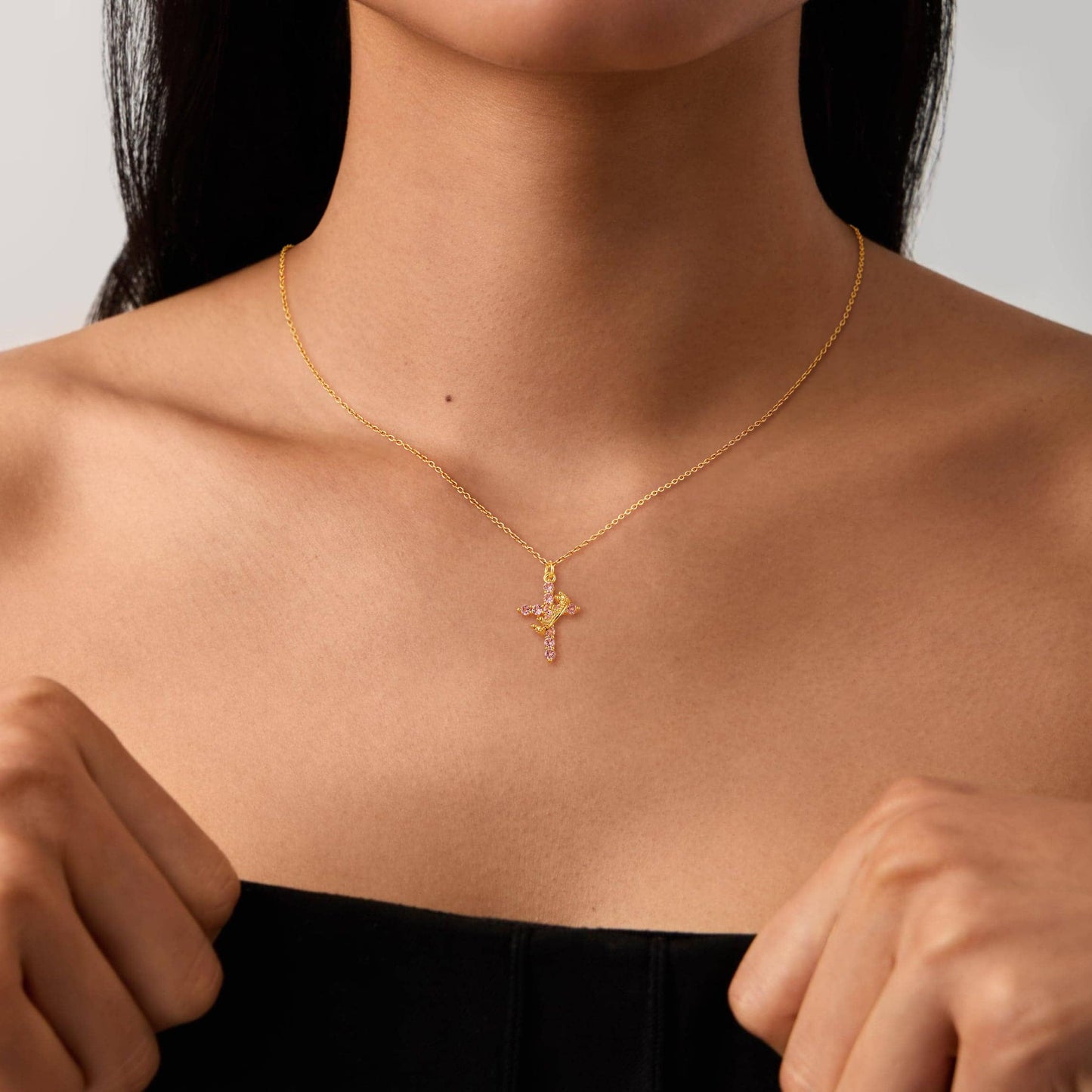 Robaice Cross Necklace for Women, 14K Gold Plated Crown Cross Pendant Necklace, Non-Tarnish Faith Jewelry for Women, Christian Religious Gifts