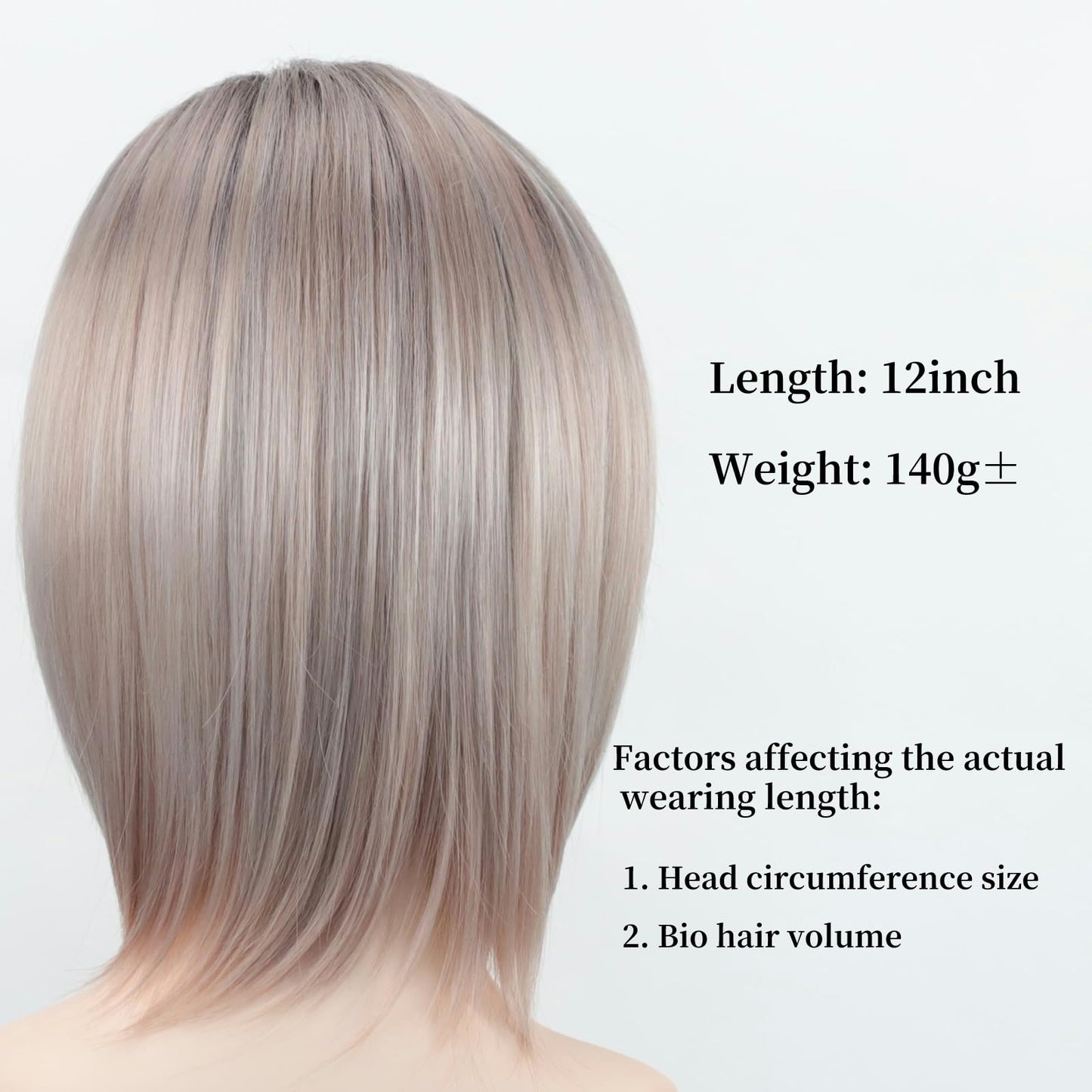 RENERSHOW Medium Length Bob Wigs for White Women Layered Blonde Highlight Straight Pixie Bob Wig with Bangs Heat Synthetic Natural Daily Party Wig 12inch Average Size Wig