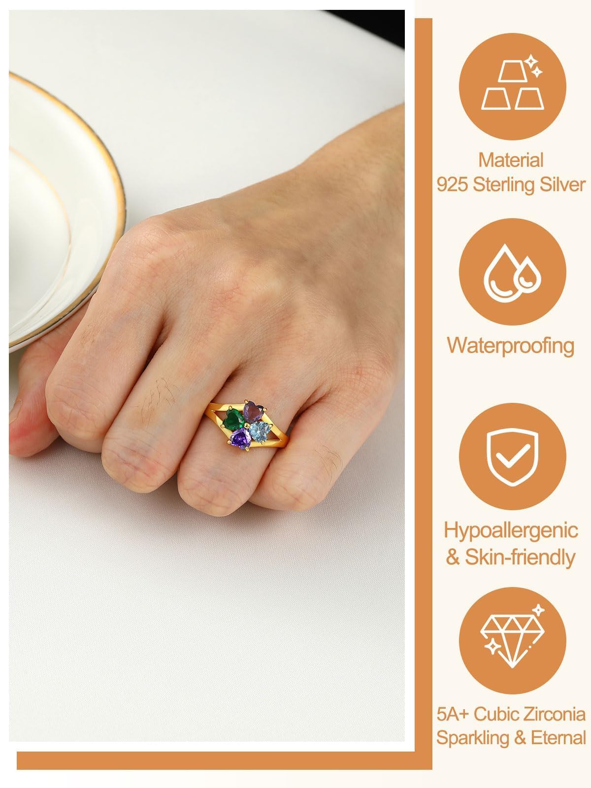 Custom4U Personalized 1-4 Birthstone Rings for Women Promise Rings for Her Sterling Silver Mothers Ring Customized Cubic Zirconia Stones Wedding/Valentine's Day/Mother's Day Jewelry Gift for Mom Wife