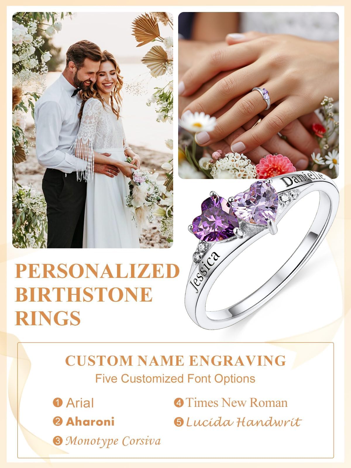 Custom4U Personalized 1-4 Birthstone Rings for Women Promise Rings for Her Sterling Silver Mothers Ring Customized Cubic Zirconia Stones Wedding/Valentine's Day/Mother's Day Jewelry Gift for Mom Wife