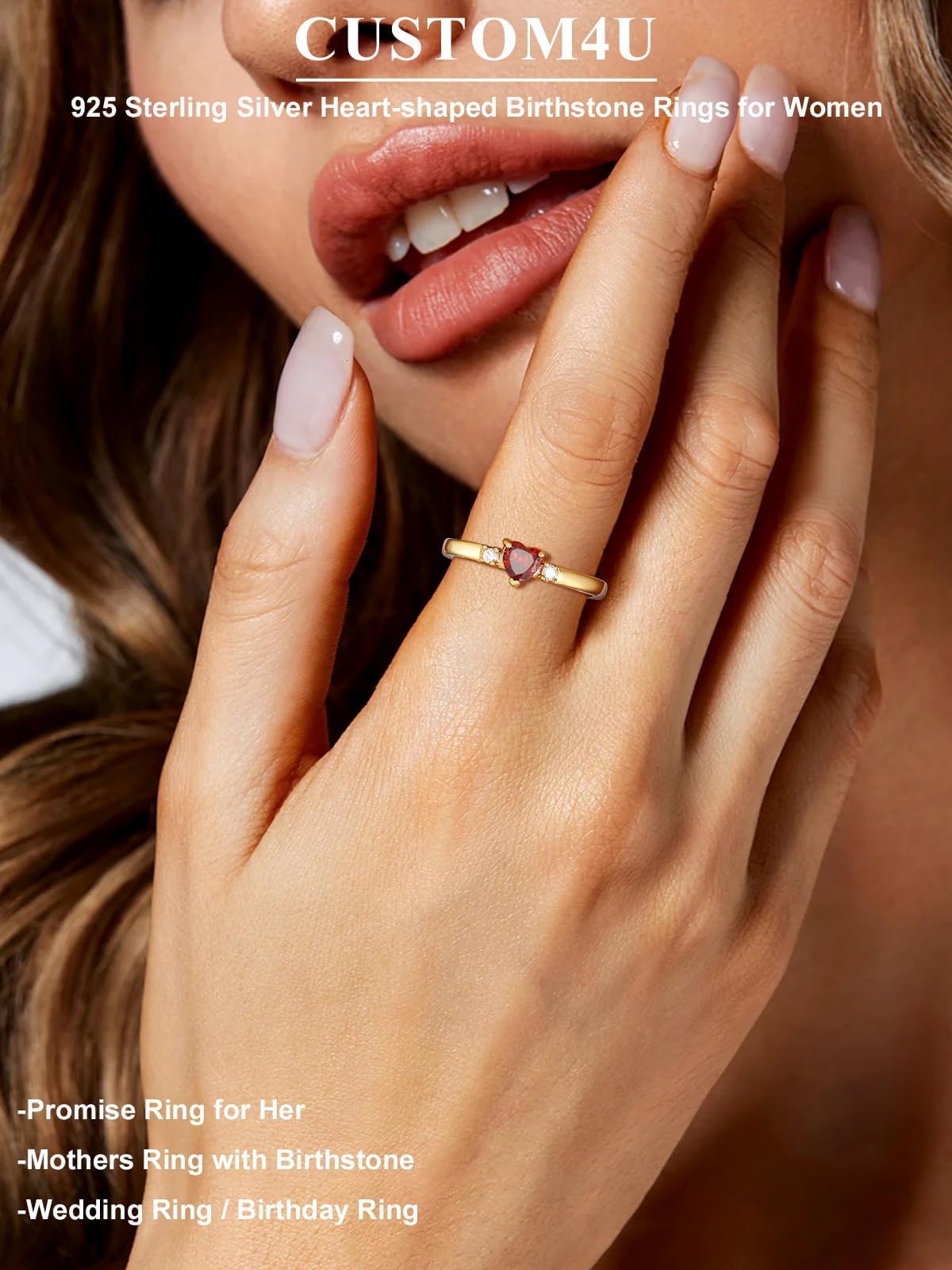 Custom4U Personalized 1-4 Birthstone Rings for Women Promise Rings for Her Sterling Silver Mothers Ring Customized Cubic Zirconia Stones Wedding/Valentine's Day/Mother's Day Jewelry Gift for Mom Wife