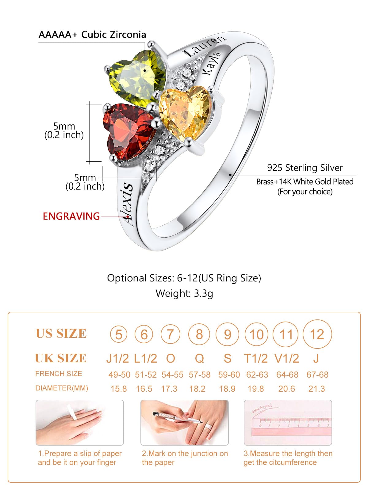 Custom4U Personalized 1-4 Birthstone Rings for Women Promise Rings for Her Sterling Silver Mothers Ring Customized Cubic Zirconia Stones Wedding/Valentine's Day/Mother's Day Jewelry Gift for Mom Wife
