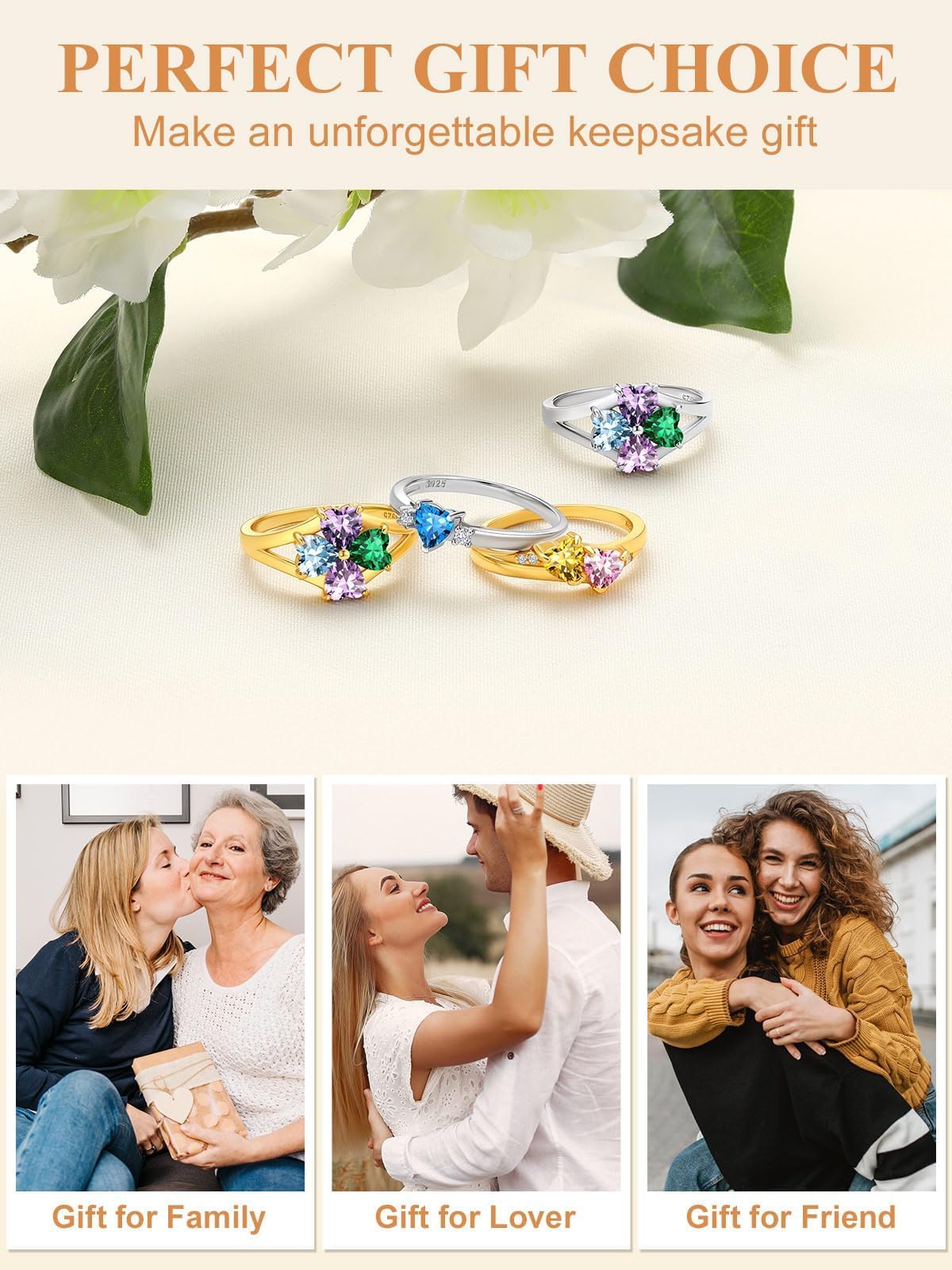 Custom4U Personalized 1-4 Birthstone Rings for Women Promise Rings for Her Sterling Silver Mothers Ring Customized Cubic Zirconia Stones Wedding/Valentine's Day/Mother's Day Jewelry Gift for Mom Wife