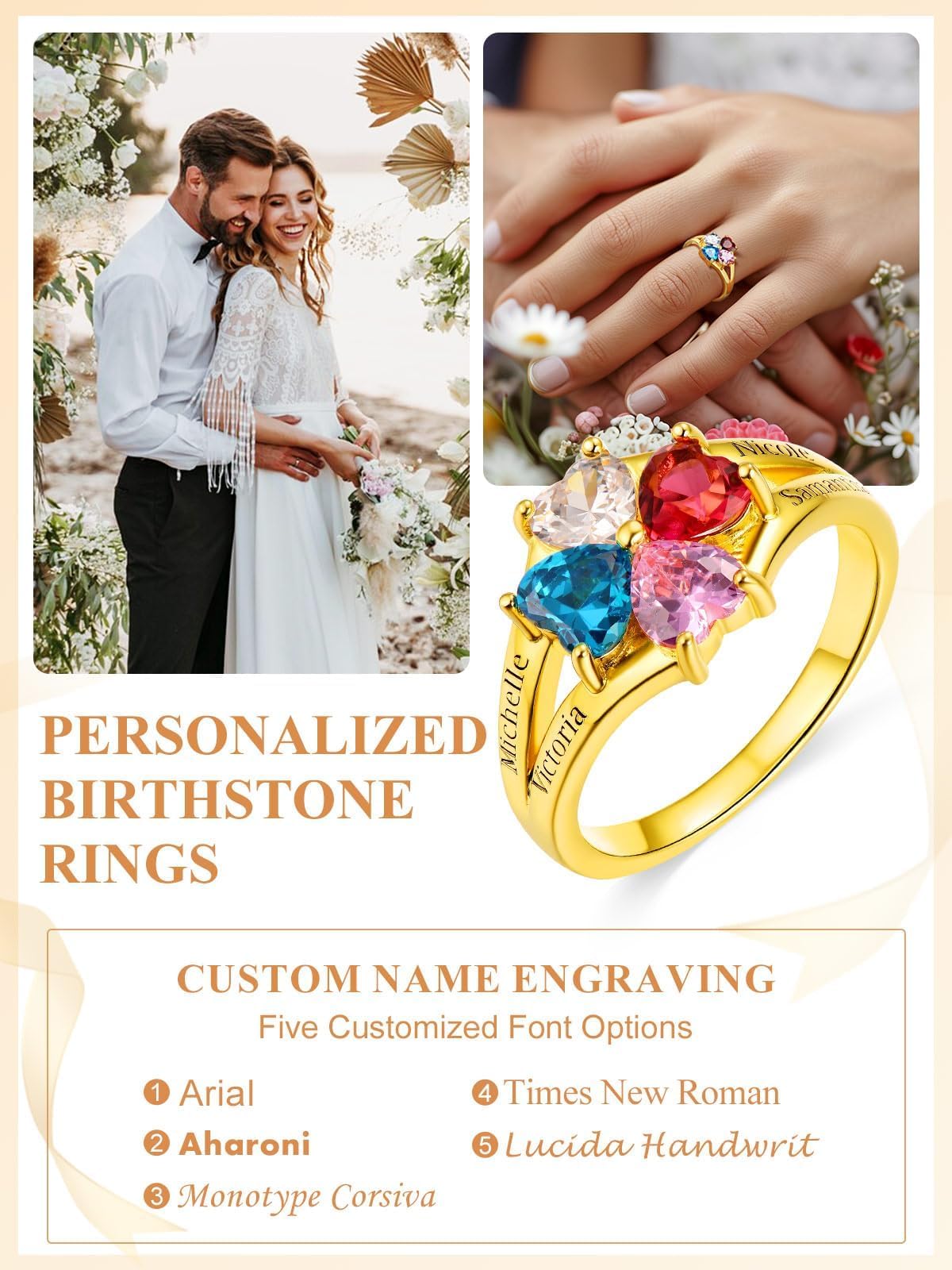 Custom4U Personalized 1-4 Birthstone Rings for Women Promise Rings for Her Sterling Silver Mothers Ring Customized Cubic Zirconia Stones Wedding/Valentine's Day/Mother's Day Jewelry Gift for Mom Wife