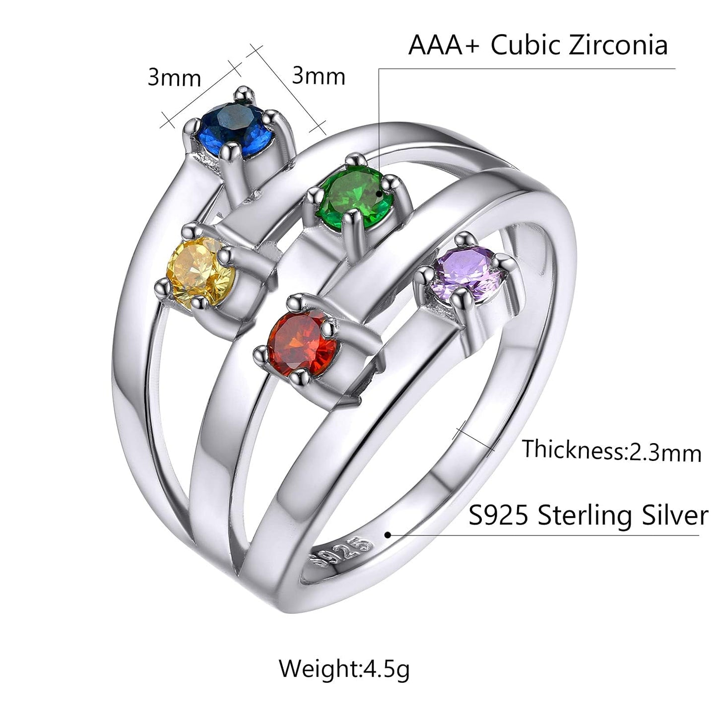 Custom4U Personalized 1-4 Birthstone Rings for Women Promise Rings for Her Sterling Silver Mothers Ring Customized Cubic Zirconia Stones Wedding/Valentine's Day/Mother's Day Jewelry Gift for Mom Wife
