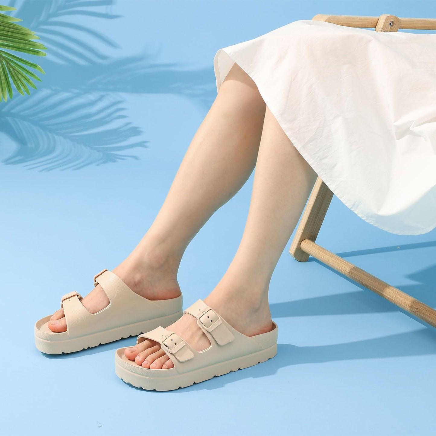Goosecret Women's Platform Sandals with Arch Support, Chunky Lightweight Foam Slip on Slides, Comfortable Summer Beach Sandals with Adjustable Buckle