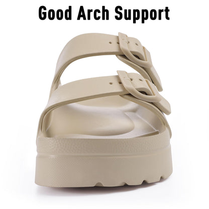 Goosecret Women's Platform Sandals with Arch Support, Chunky Lightweight Foam Slip on Slides, Comfortable Summer Beach Sandals with Adjustable Buckle