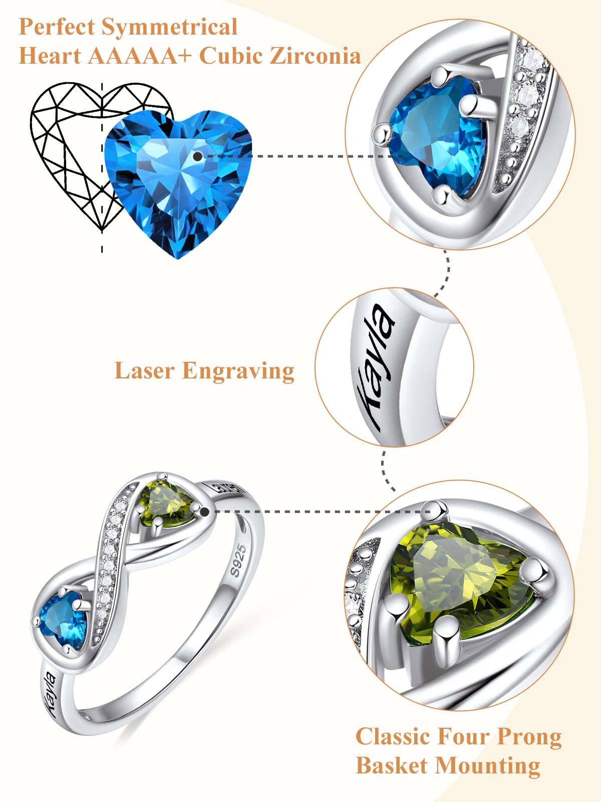 Custom4U Personalized 1-4 Birthstone Rings for Women Promise Rings for Her Sterling Silver Mothers Ring Customized Cubic Zirconia Stones Wedding/Valentine's Day/Mother's Day Jewelry Gift for Mom Wife