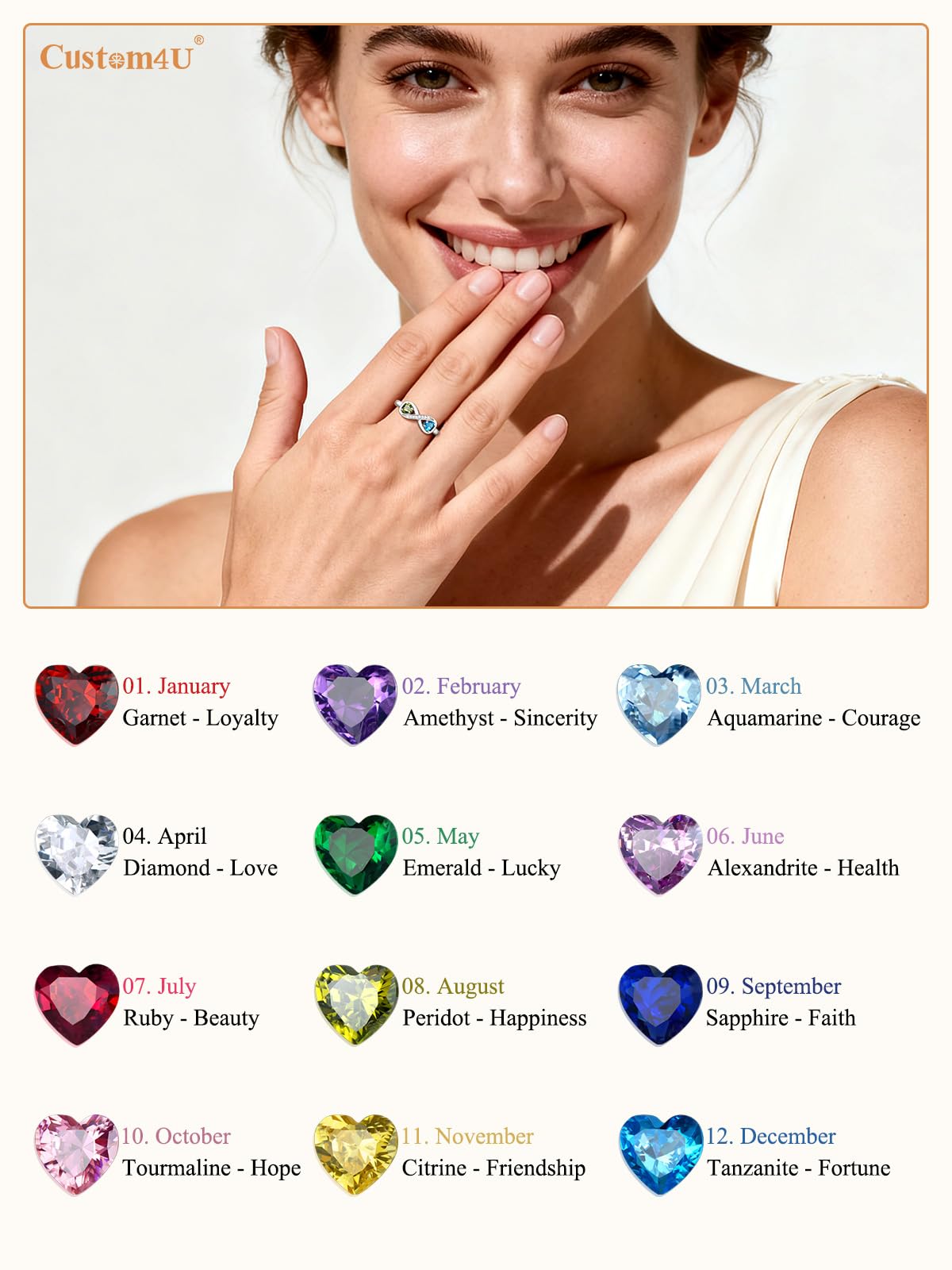 Custom4U Personalized 1-4 Birthstone Rings for Women Promise Rings for Her Sterling Silver Mothers Ring Customized Cubic Zirconia Stones Wedding/Valentine's Day/Mother's Day Jewelry Gift for Mom Wife