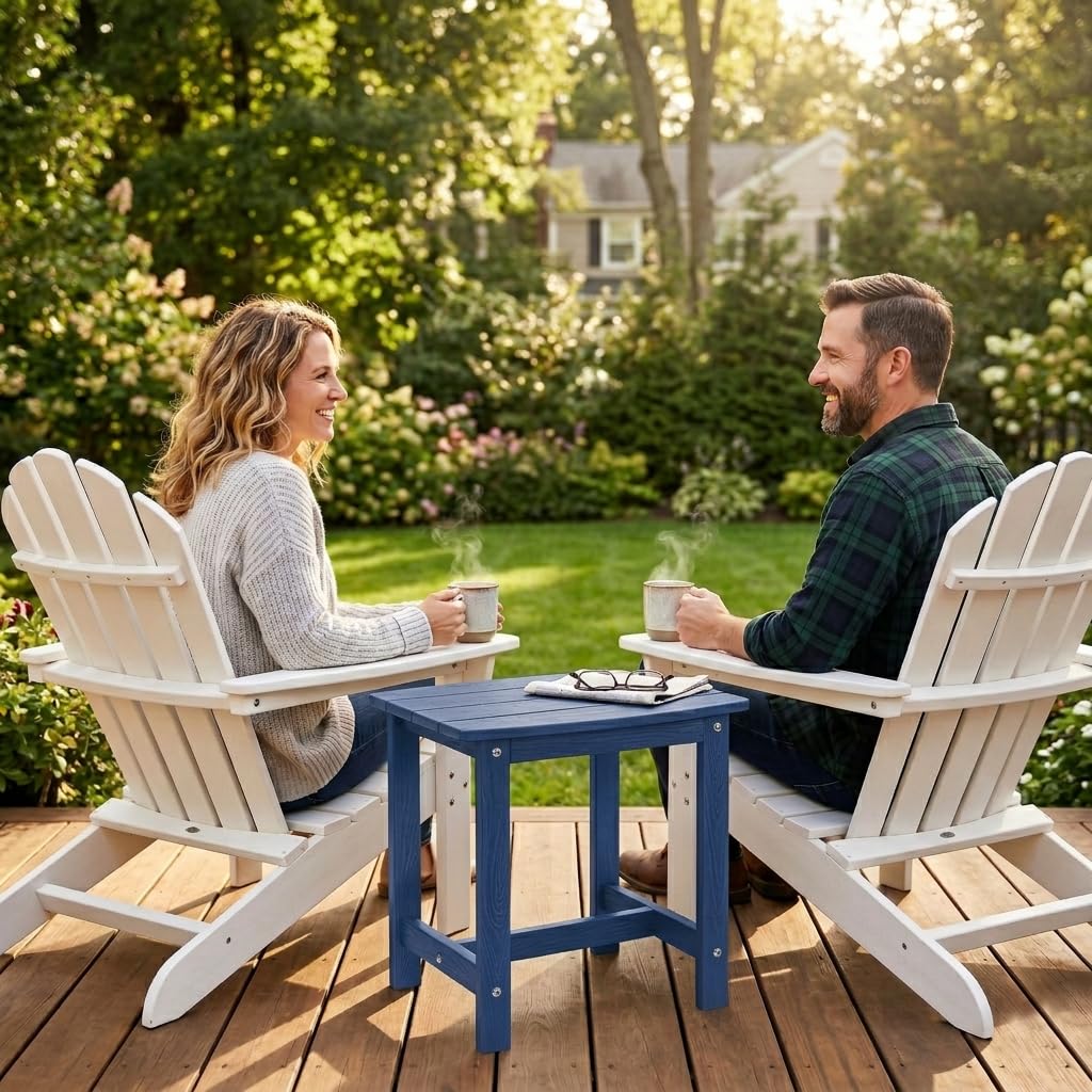 Y&M Adirondack Outdoor Side Table, HIPS Patio End Table, Waterproof Outside Table, Balcony Modern End Tables 23.5" inch Long for Garden, Pool, Beach, Porch, Deck, Indoor or Outdoor Use, Navy Blue