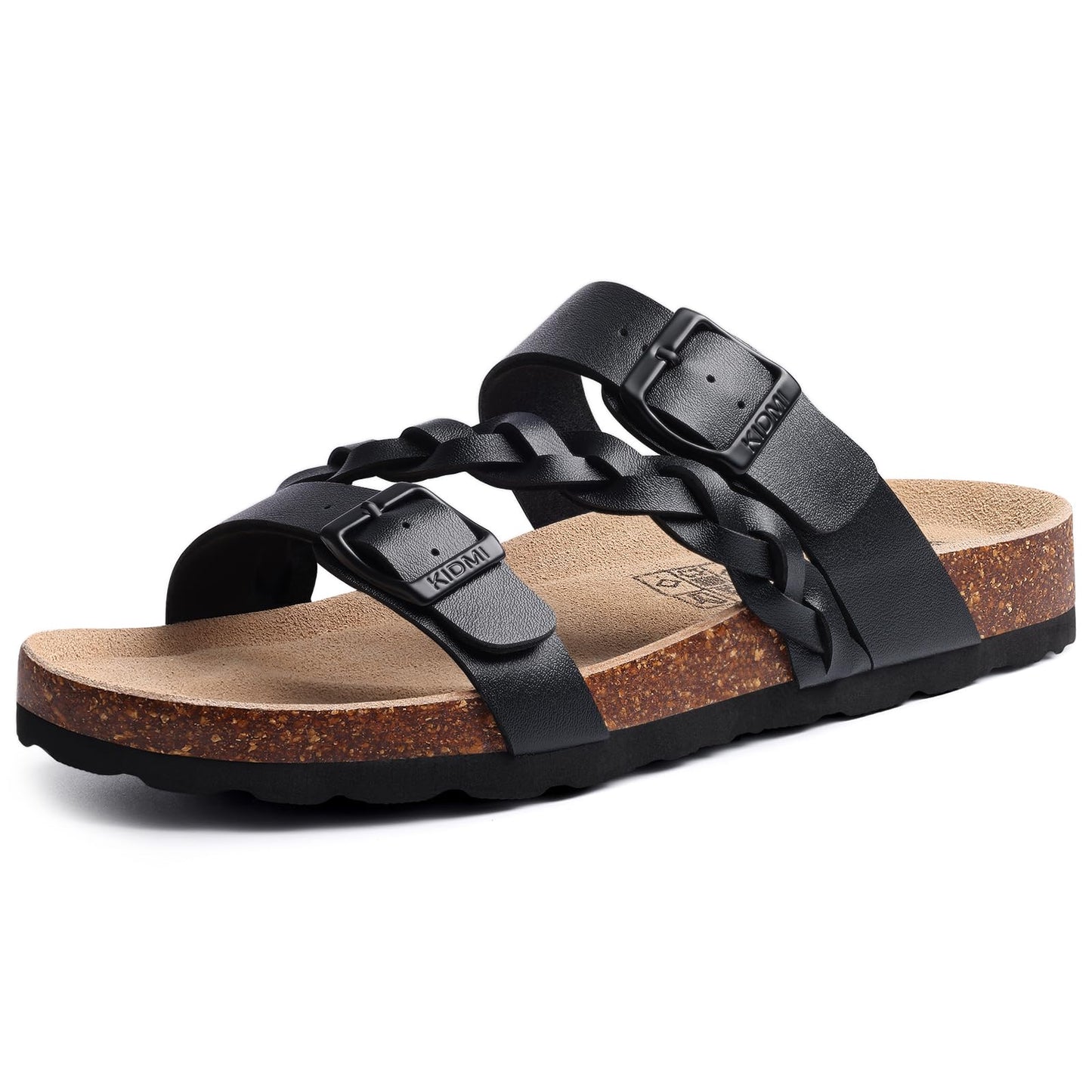 KIDMI Women's Cork Footbed Sandals with Arch Support Comfortable Slip-On Slide Sandals With Adjustable Buckle for Summer