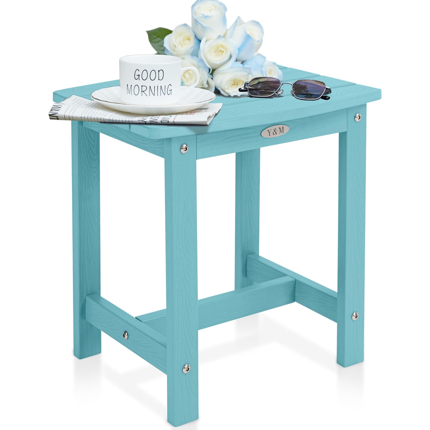Y&M Adirondack Outdoor Side Table, HIPS Patio End Table, Waterproof Outside Table, Balcony Modern End Tables 23.5" inch Long for Garden, Pool, Beach, Porch, Deck, Indoor or Outdoor Use, Navy Blue