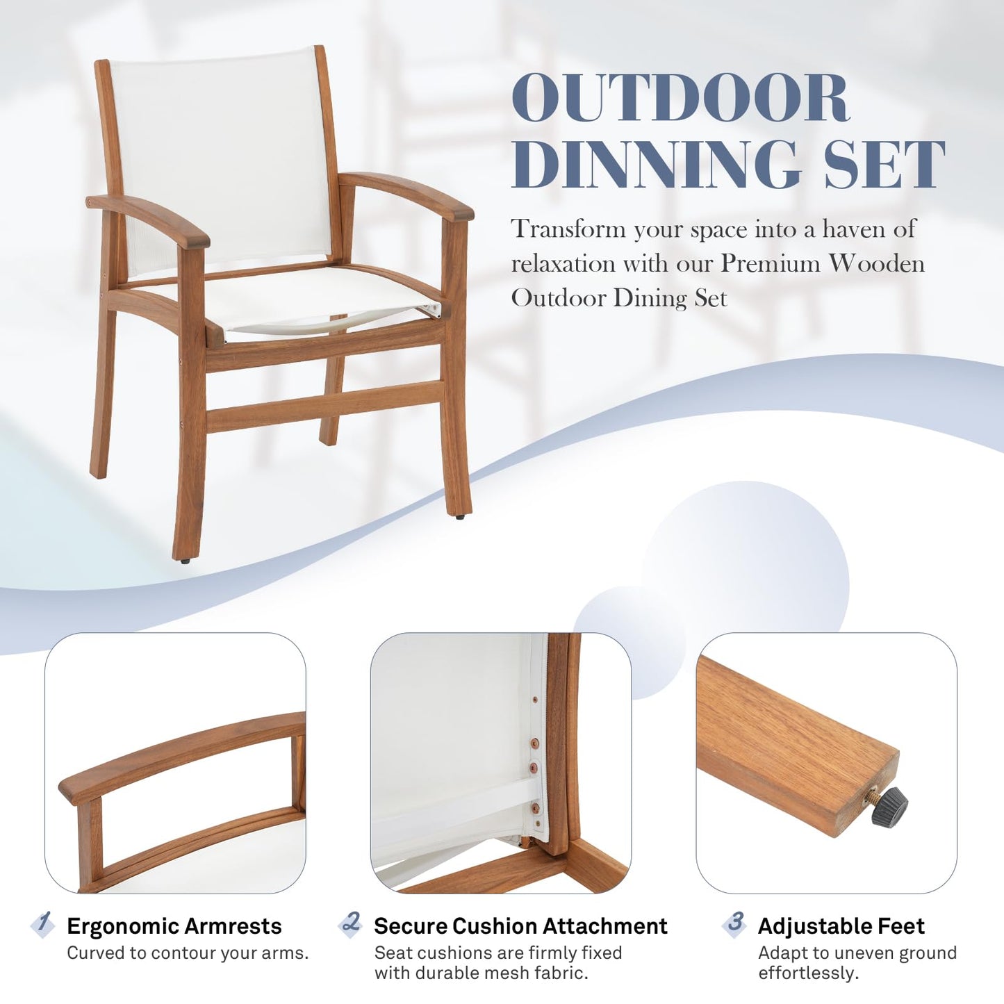 OC Orange-Casual Patio Furniture Set, Outdoor Chairs Set with Acacia Wood Frame and Metal Support Bars,Breathable Textilene Fabric Curved Armchair Support 350lbs for Lawn, Garden (Black, 2 Pieces)
