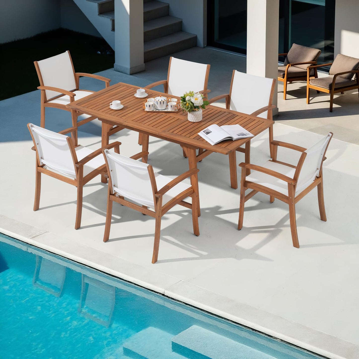 OC Orange-Casual Patio Furniture Set, Outdoor Chairs Set with Acacia Wood Frame and Metal Support Bars,Breathable Textilene Fabric Curved Armchair Support 350lbs for Lawn, Garden (Black, 2 Pieces)