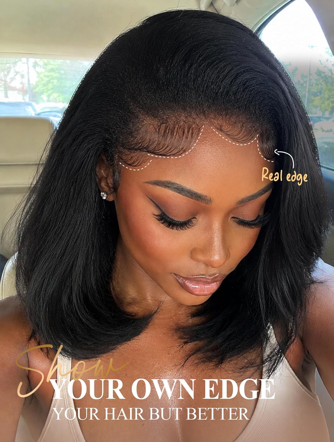 FANCEE Yaki Straight Half Wig Kinky Straight Bob Synthetic Glueless Half Wig 3 in 1 Soft Yaki Texture Bob Wigs Beginner Friendly Everyday Protective Style Natural Silk Press Look