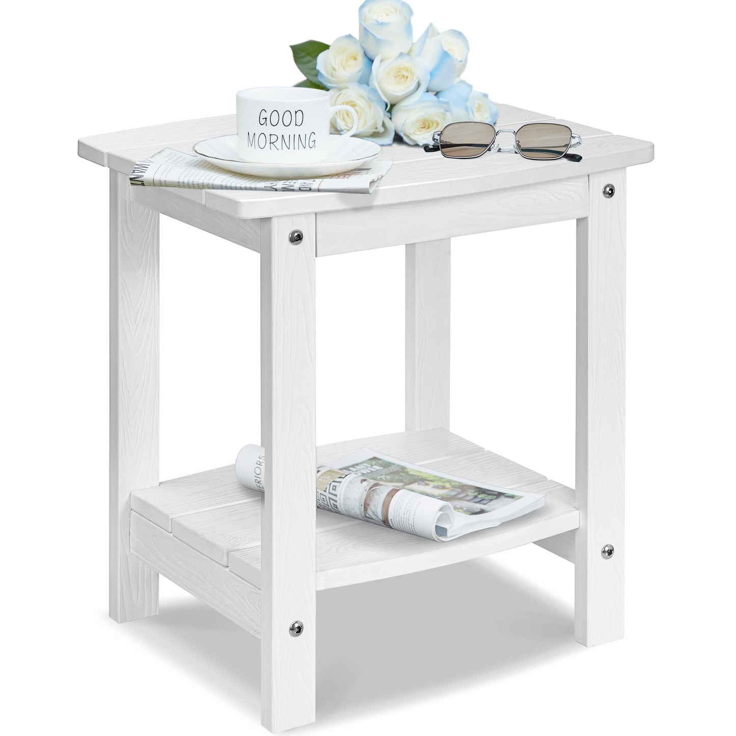 Y&M Adirondack Outdoor Side Table, HIPS Patio End Table, Waterproof Outside Table, Balcony Modern End Tables 23.5" inch Long for Garden, Pool, Beach, Porch, Deck, Indoor or Outdoor Use, Navy Blue
