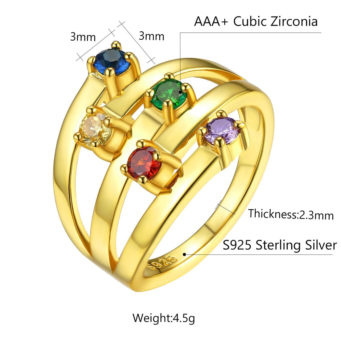 Custom4U Personalized 1-4 Birthstone Rings for Women Promise Rings for Her Sterling Silver Mothers Ring Customized Cubic Zirconia Stones Wedding/Valentine's Day/Mother's Day Jewelry Gift for Mom Wife