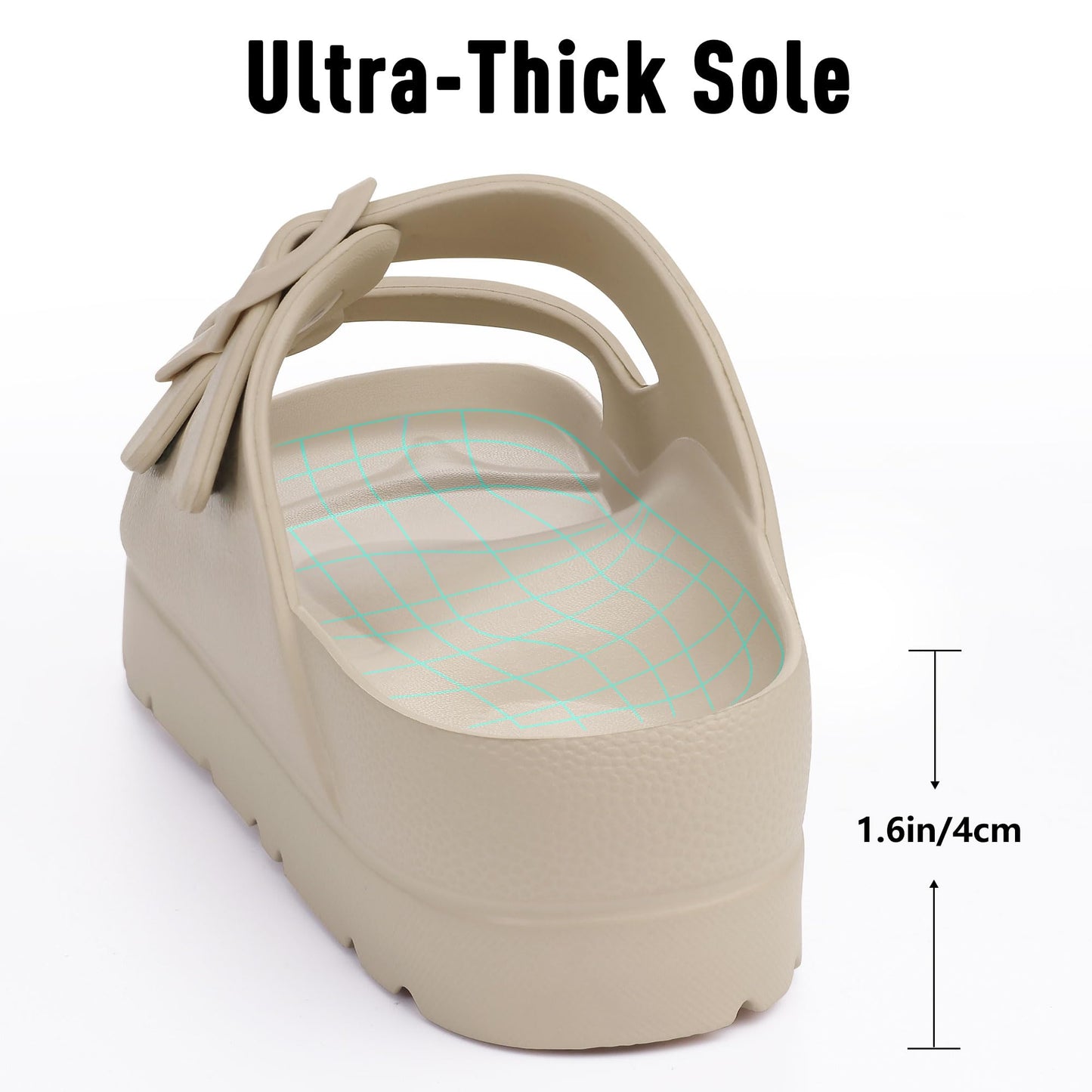 Goosecret Women's Platform Sandals with Arch Support, Chunky Lightweight Foam Slip on Slides, Comfortable Summer Beach Sandals with Adjustable Buckle