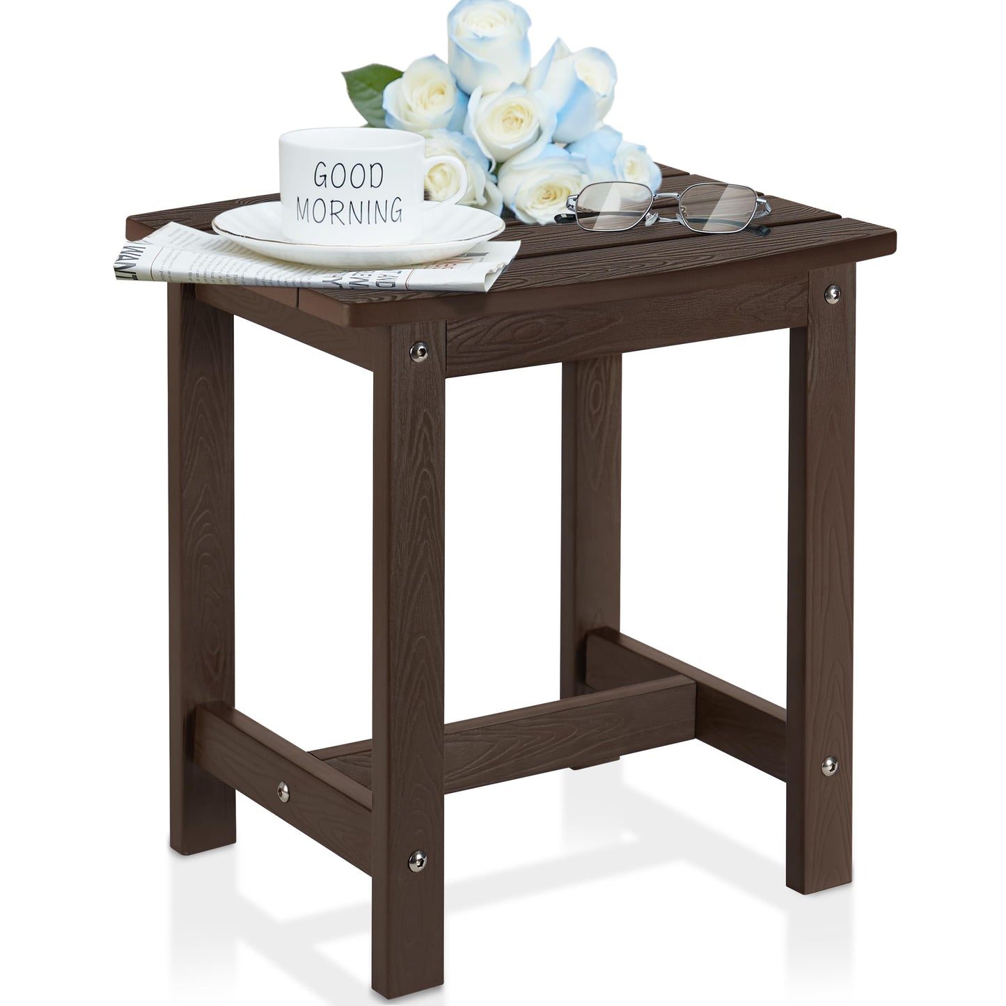 Y&M Adirondack Outdoor Side Table, HIPS Patio End Table, Waterproof Outside Table, Balcony Modern End Tables 23.5" inch Long for Garden, Pool, Beach, Porch, Deck, Indoor or Outdoor Use, Navy Blue