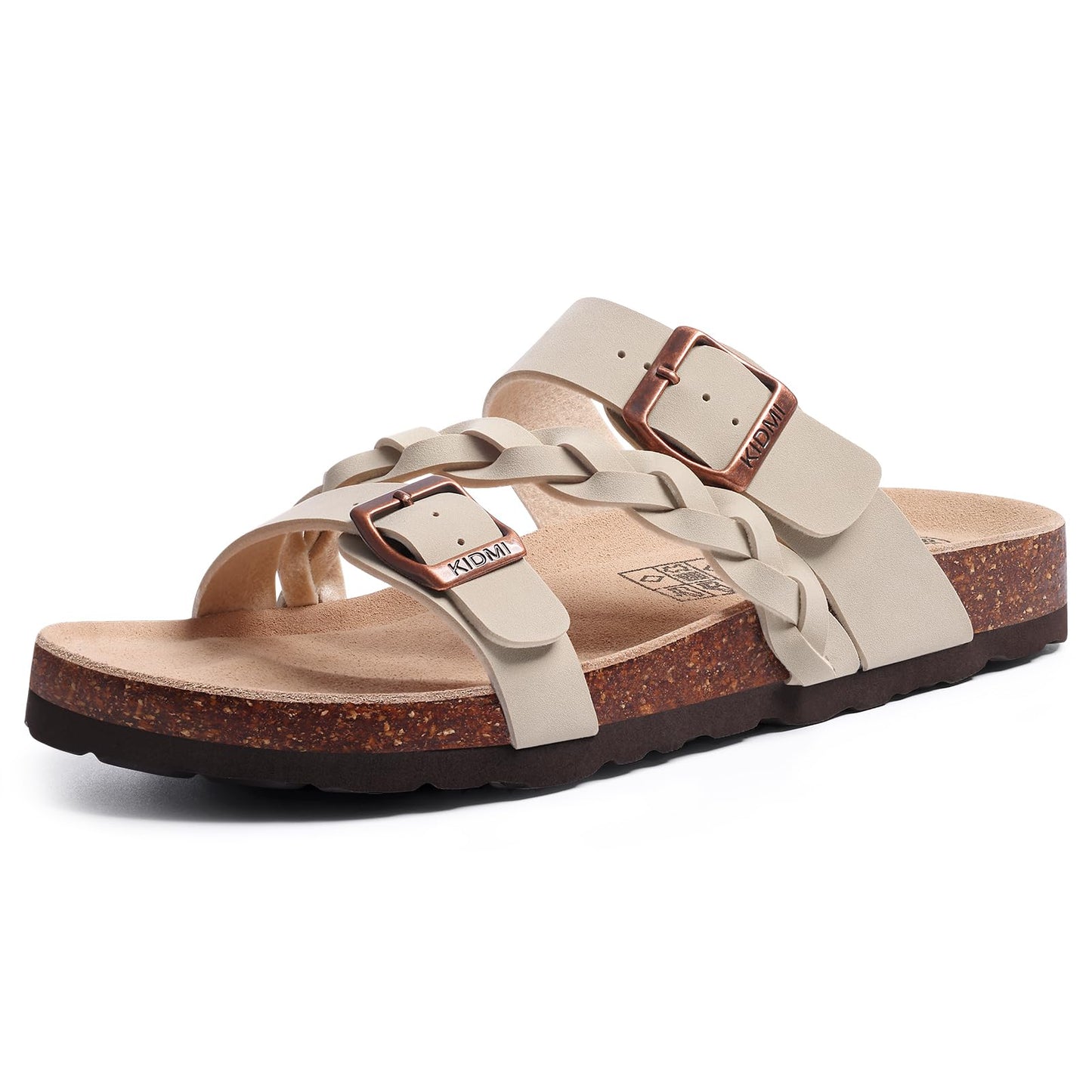 KIDMI Women's Cork Footbed Sandals with Arch Support Comfortable Slip-On Slide Sandals With Adjustable Buckle for Summer