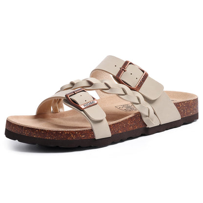 KIDMI Women's Cork Footbed Sandals with Arch Support Comfortable Slip-On Slide Sandals With Adjustable Buckle for Summer