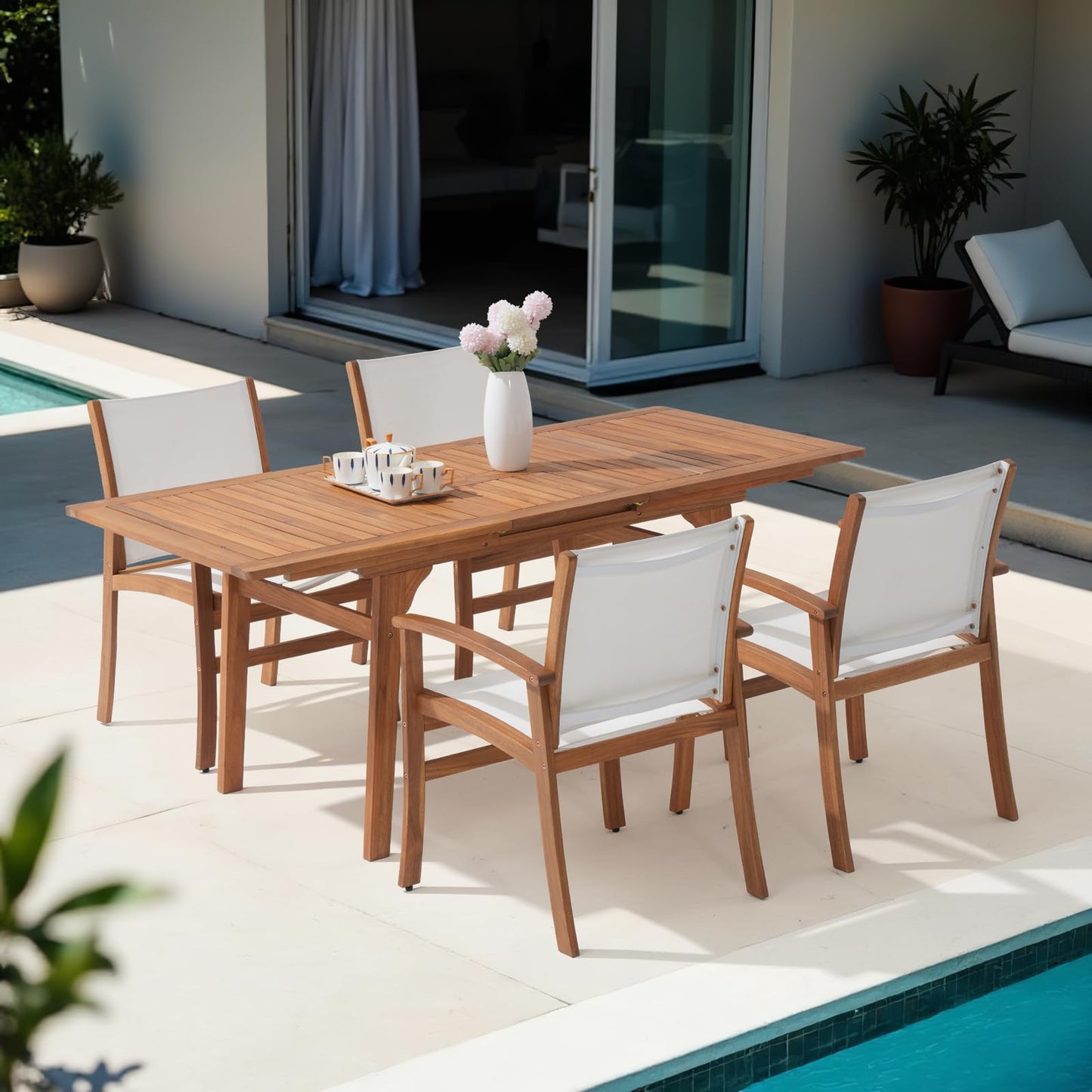 OC Orange-Casual Patio Furniture Set, Outdoor Chairs Set with Acacia Wood Frame and Metal Support Bars,Breathable Textilene Fabric Curved Armchair Support 350lbs for Lawn, Garden (Black, 2 Pieces)