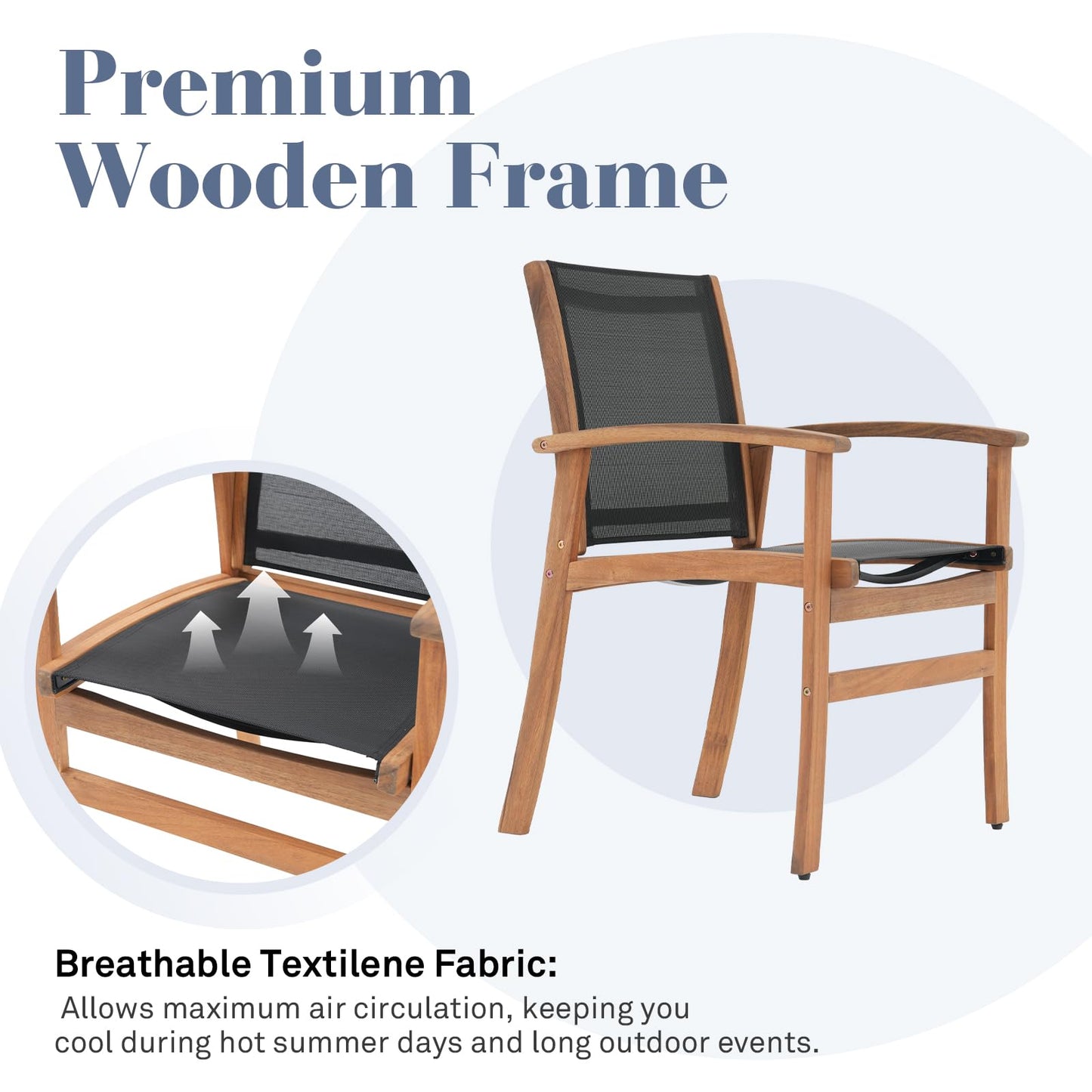 OC Orange-Casual Patio Furniture Set, Outdoor Chairs Set with Acacia Wood Frame and Metal Support Bars,Breathable Textilene Fabric Curved Armchair Support 350lbs for Lawn, Garden (Black, 2 Pieces)