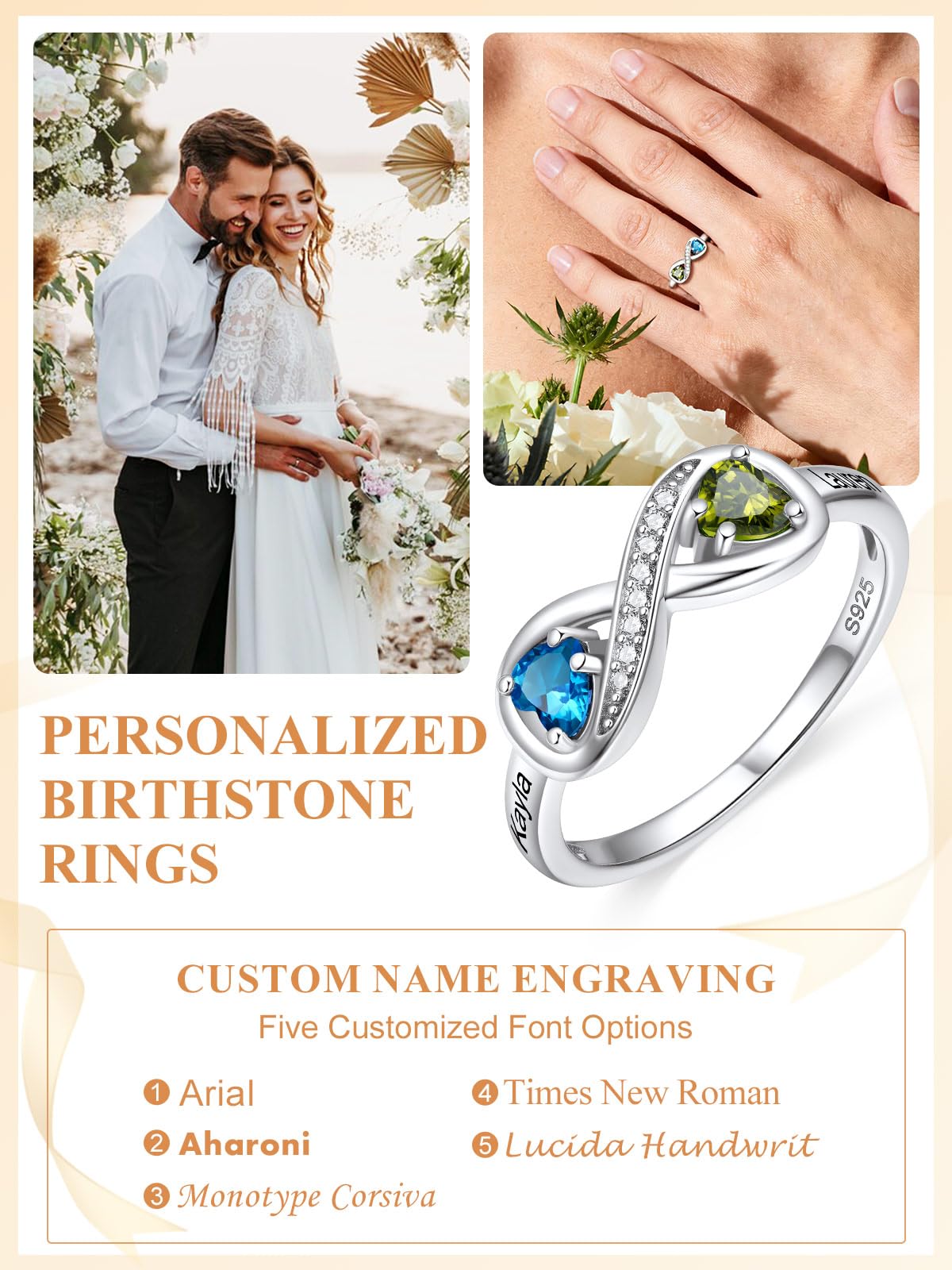 Custom4U Personalized 1-4 Birthstone Rings for Women Promise Rings for Her Sterling Silver Mothers Ring Customized Cubic Zirconia Stones Wedding/Valentine's Day/Mother's Day Jewelry Gift for Mom Wife
