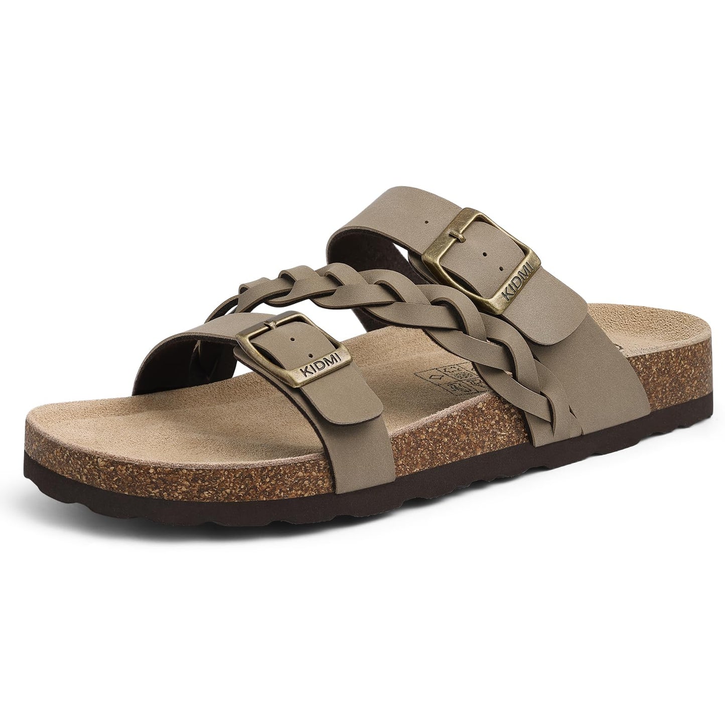 KIDMI Women's Cork Footbed Sandals with Arch Support Comfortable Slip-On Slide Sandals With Adjustable Buckle for Summer