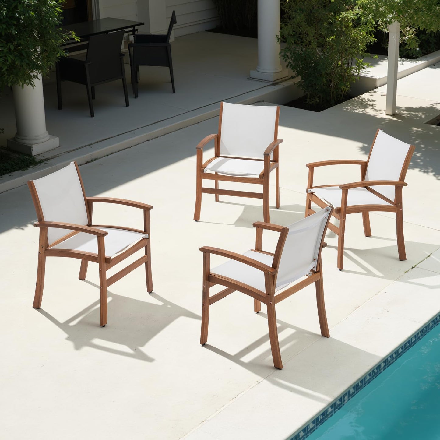 OC Orange-Casual Patio Furniture Set, Outdoor Chairs Set with Acacia Wood Frame and Metal Support Bars,Breathable Textilene Fabric Curved Armchair Support 350lbs for Lawn, Garden (Black, 2 Pieces)