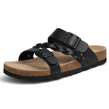 KIDMI Women's Cork Footbed Sandals with Arch Support Comfortable Slip-On Slide Sandals With Adjustable Buckle for Summer