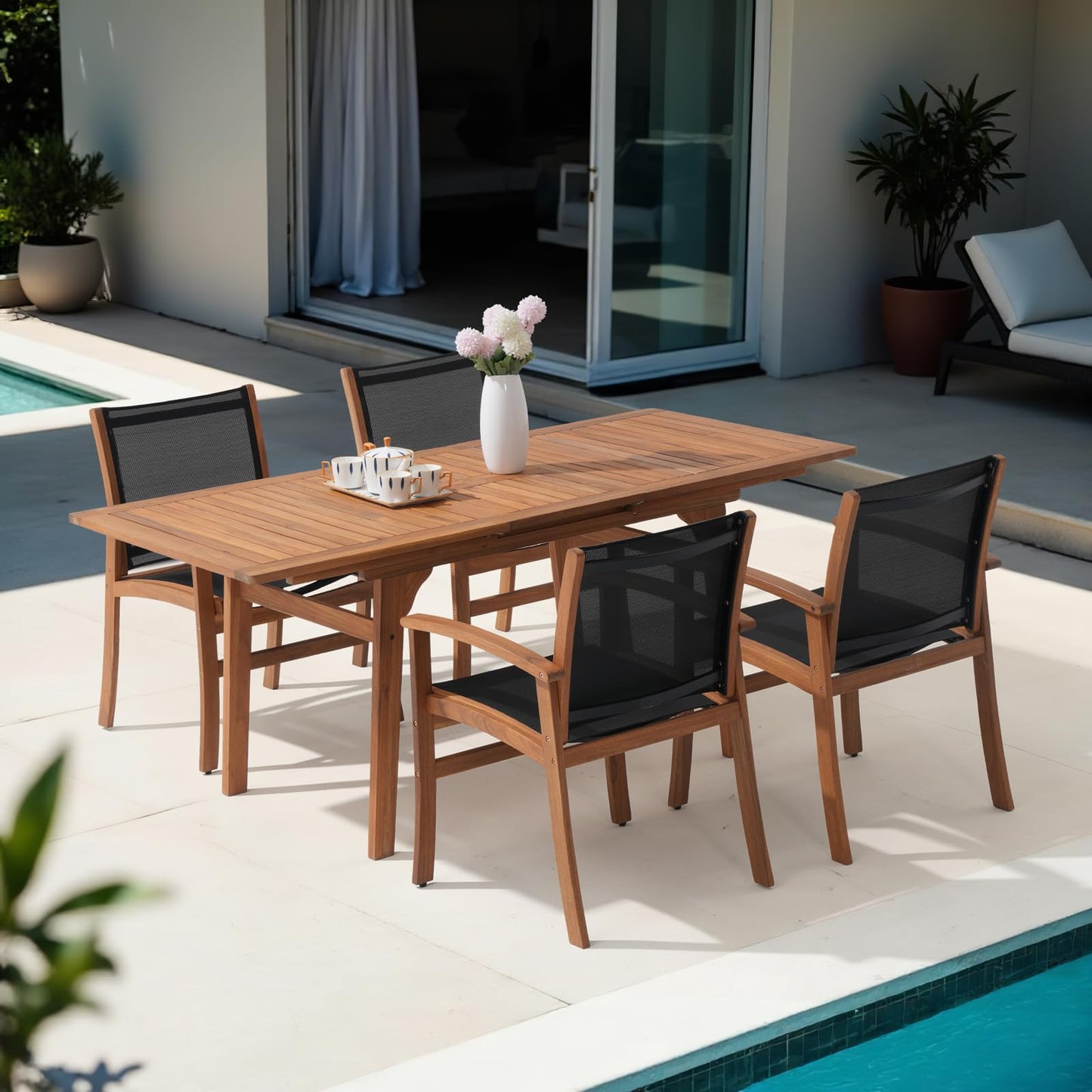 OC Orange-Casual Patio Furniture Set, Outdoor Chairs Set with Acacia Wood Frame and Metal Support Bars,Breathable Textilene Fabric Curved Armchair Support 350lbs for Lawn, Garden (Black, 2 Pieces)