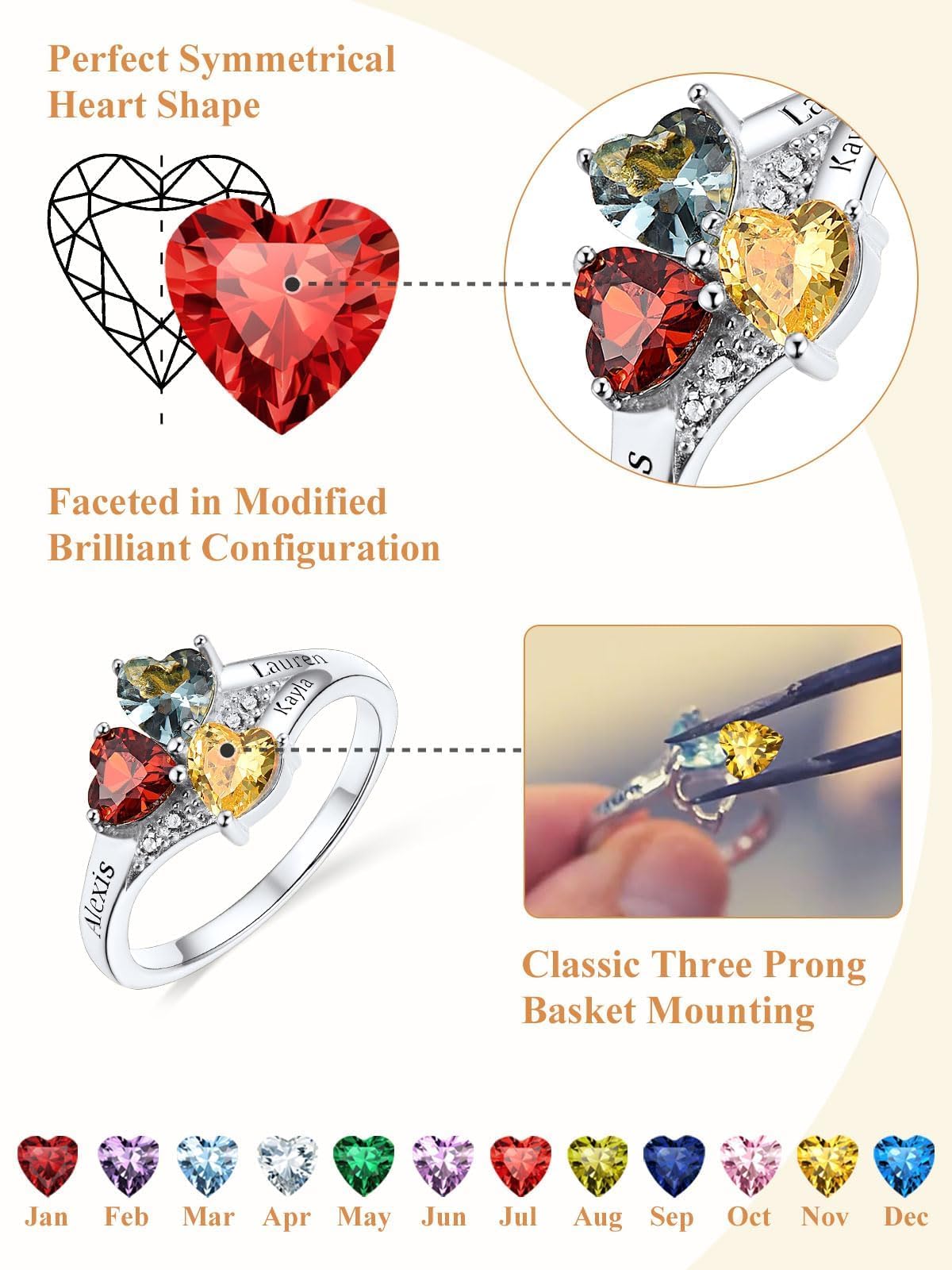 Custom4U Personalized 1-4 Birthstone Rings for Women Promise Rings for Her Sterling Silver Mothers Ring Customized Cubic Zirconia Stones Wedding/Valentine's Day/Mother's Day Jewelry Gift for Mom Wife