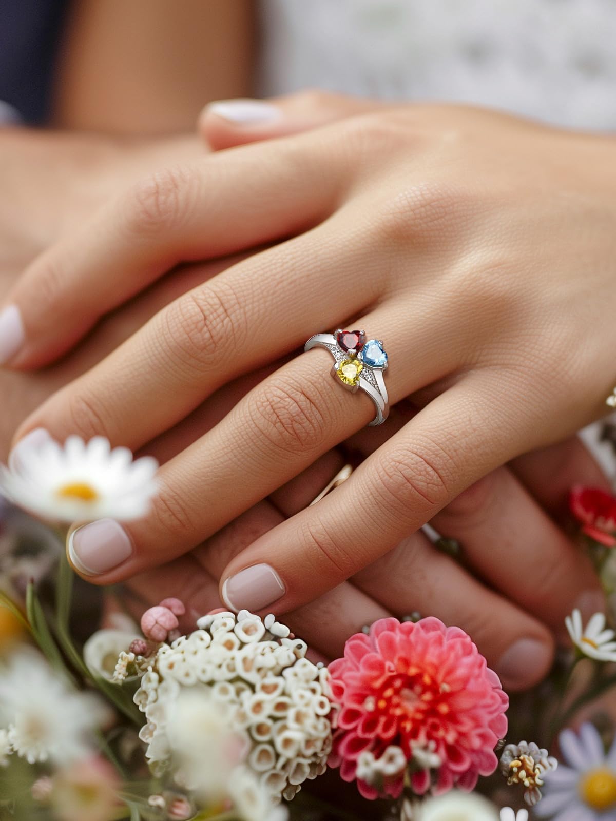 Custom4U Personalized 1-4 Birthstone Rings for Women Promise Rings for Her Sterling Silver Mothers Ring Customized Cubic Zirconia Stones Wedding/Valentine's Day/Mother's Day Jewelry Gift for Mom Wife