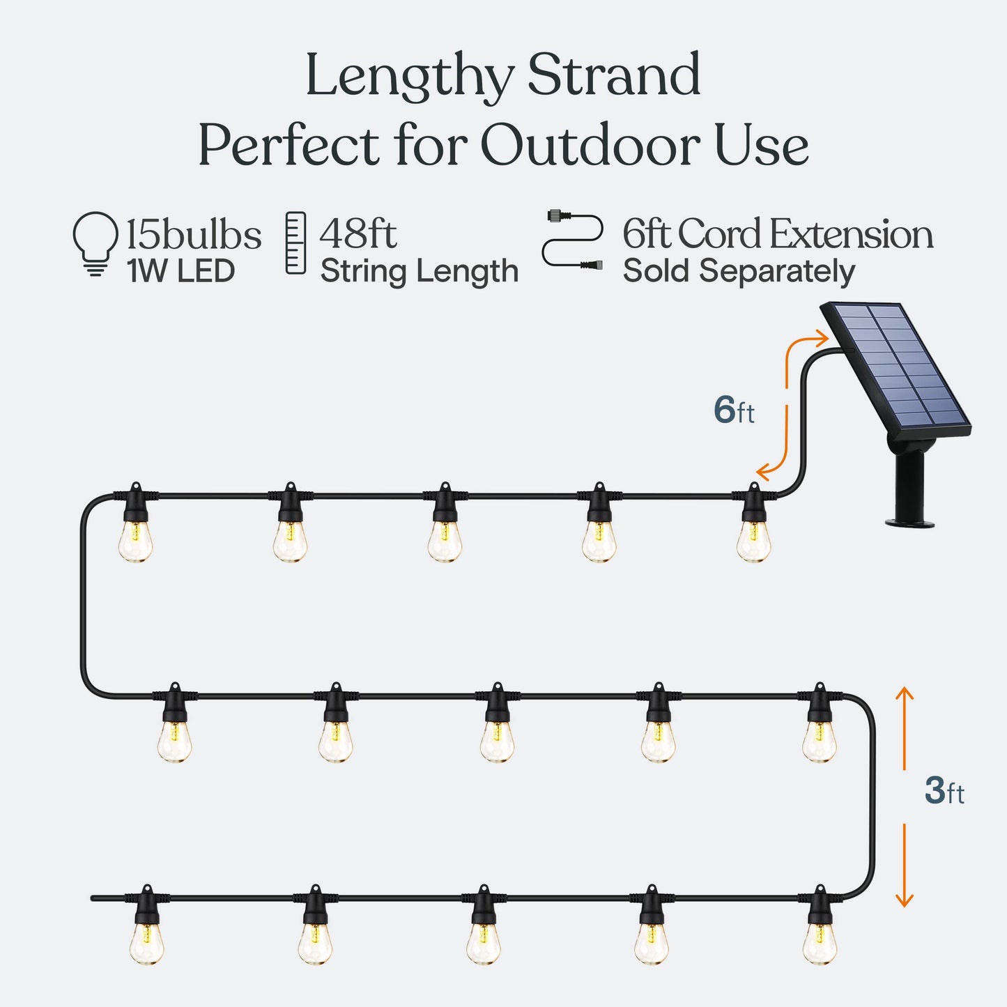 Brightech Ambience Pro Solar Powered Outdoor String Lights -27 ft Commercial Grade Waterproof Edison Patio Lights, Shatterproof LED String Lights for Outside, Porch - 12 Bulbs, 1W Soft White