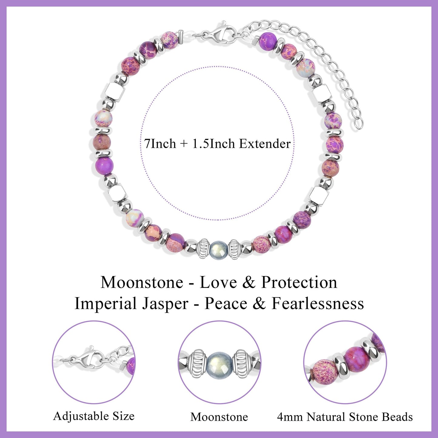 JoycuFF 𝗚𝗶𝗳𝘁𝘀 𝗳𝗼𝗿 𝗪𝗼𝗺𝗲𝗻 𝗠𝗼𝗼𝗻𝘀𝘁𝗼𝗻𝗲 𝗕𝗿𝗮𝗰𝗲𝗹𝗲𝘁 Amazonite Colorful Imperial Jasper Stainless Steel Beads Bracelets, Graduation Christmas Valentines Mothers Day Birthday Gifts