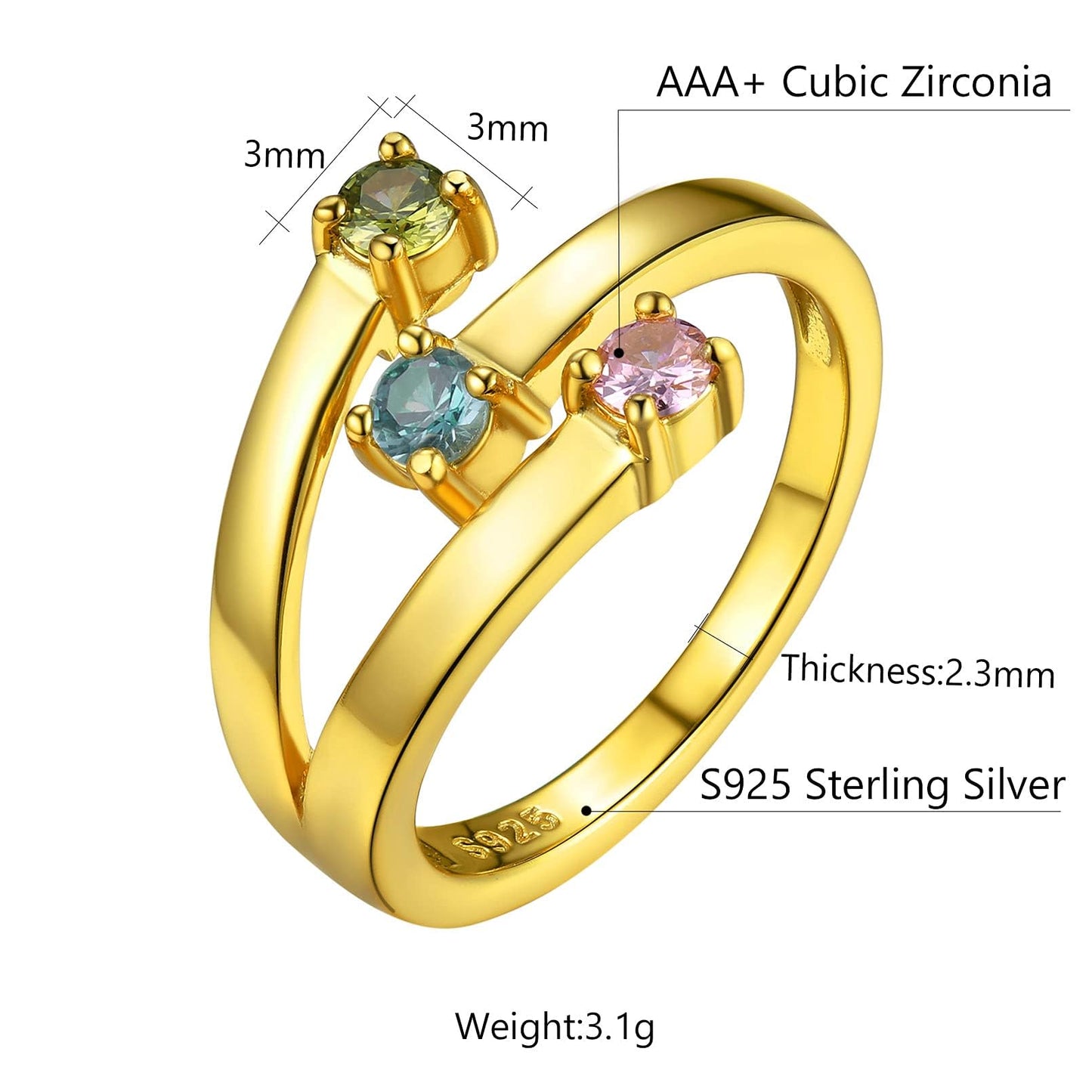 Custom4U Personalized 1-4 Birthstone Rings for Women Promise Rings for Her Sterling Silver Mothers Ring Customized Cubic Zirconia Stones Wedding/Valentine's Day/Mother's Day Jewelry Gift for Mom Wife