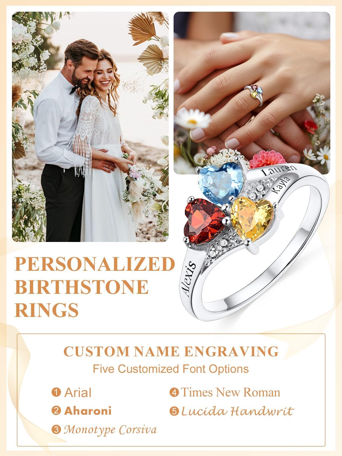 Custom4U Personalized 1-4 Birthstone Rings for Women Promise Rings for Her Sterling Silver Mothers Ring Customized Cubic Zirconia Stones Wedding/Valentine's Day/Mother's Day Jewelry Gift for Mom Wife