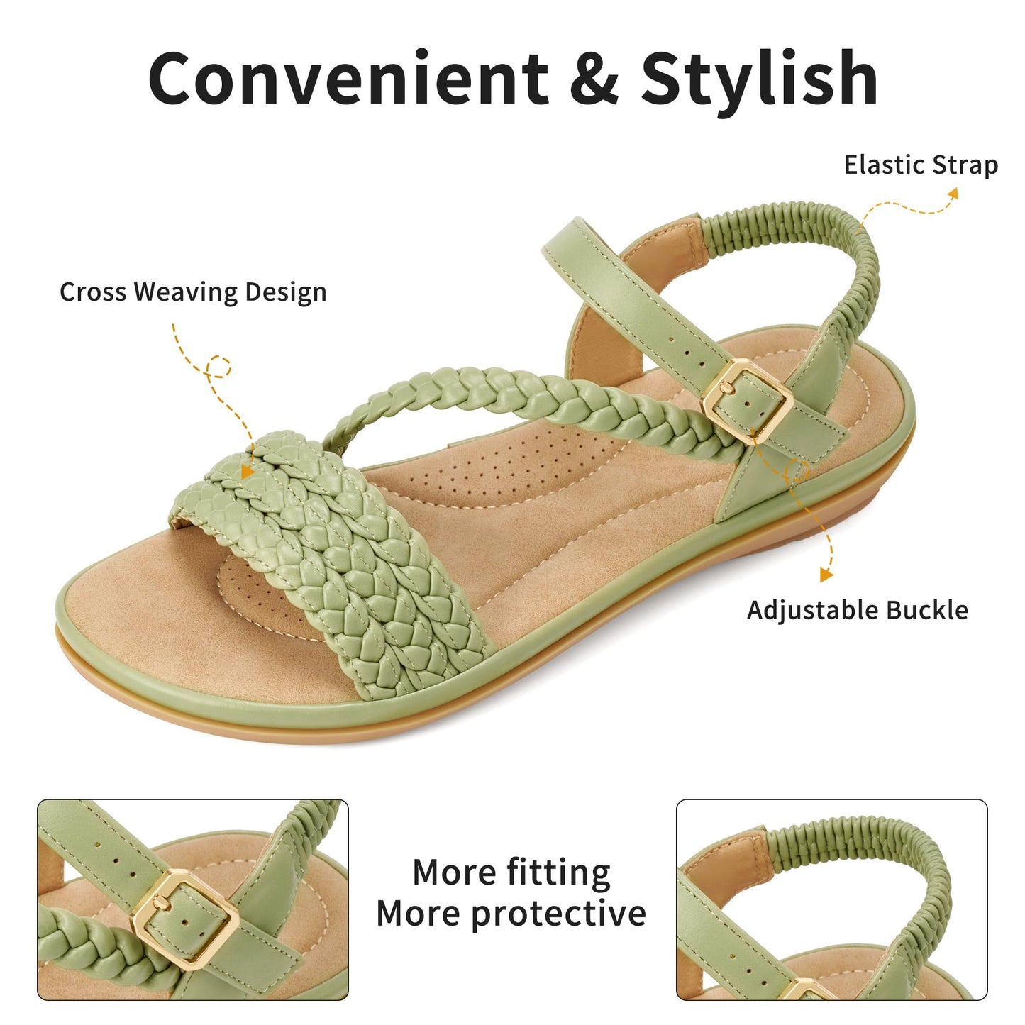 Aomigoct Dressy Womens Sandals Summer: Comfortable Strappy Flats Sandals Women - Casual Walking Woman Shoes