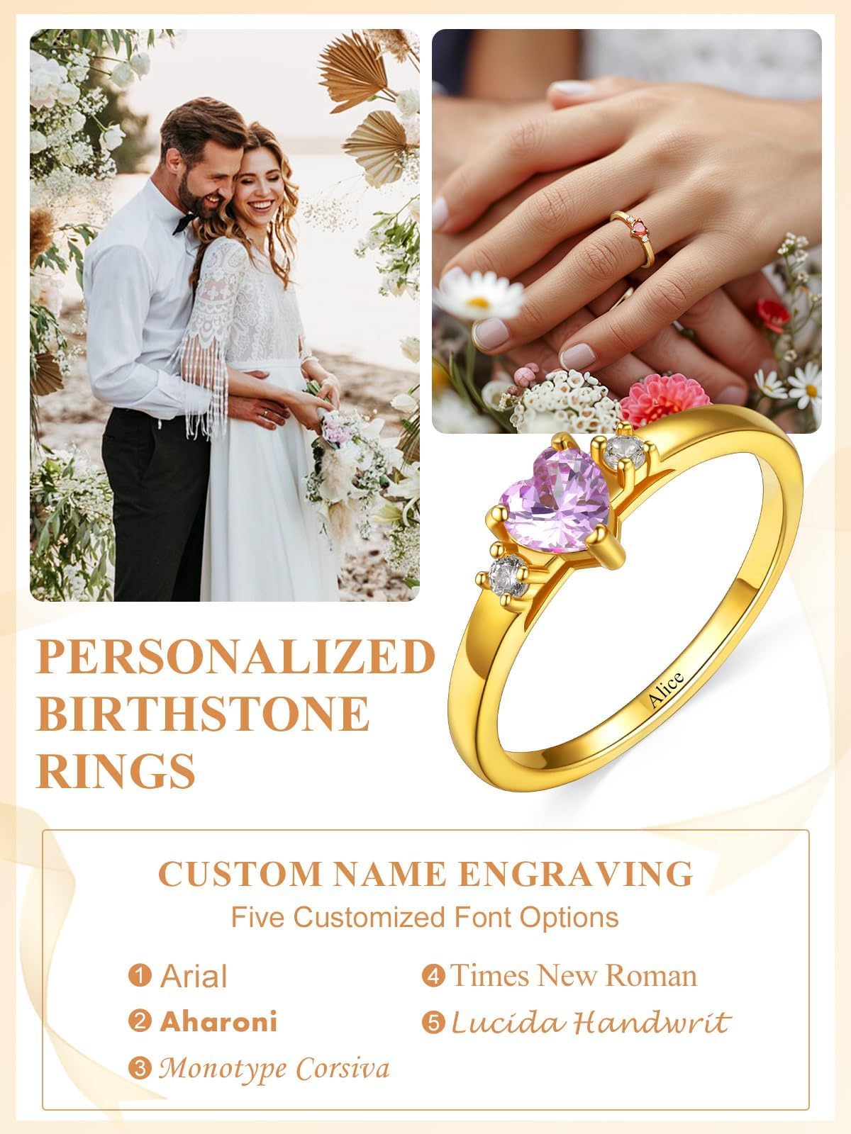 Custom4U Personalized 1-4 Birthstone Rings for Women Promise Rings for Her Sterling Silver Mothers Ring Customized Cubic Zirconia Stones Wedding/Valentine's Day/Mother's Day Jewelry Gift for Mom Wife