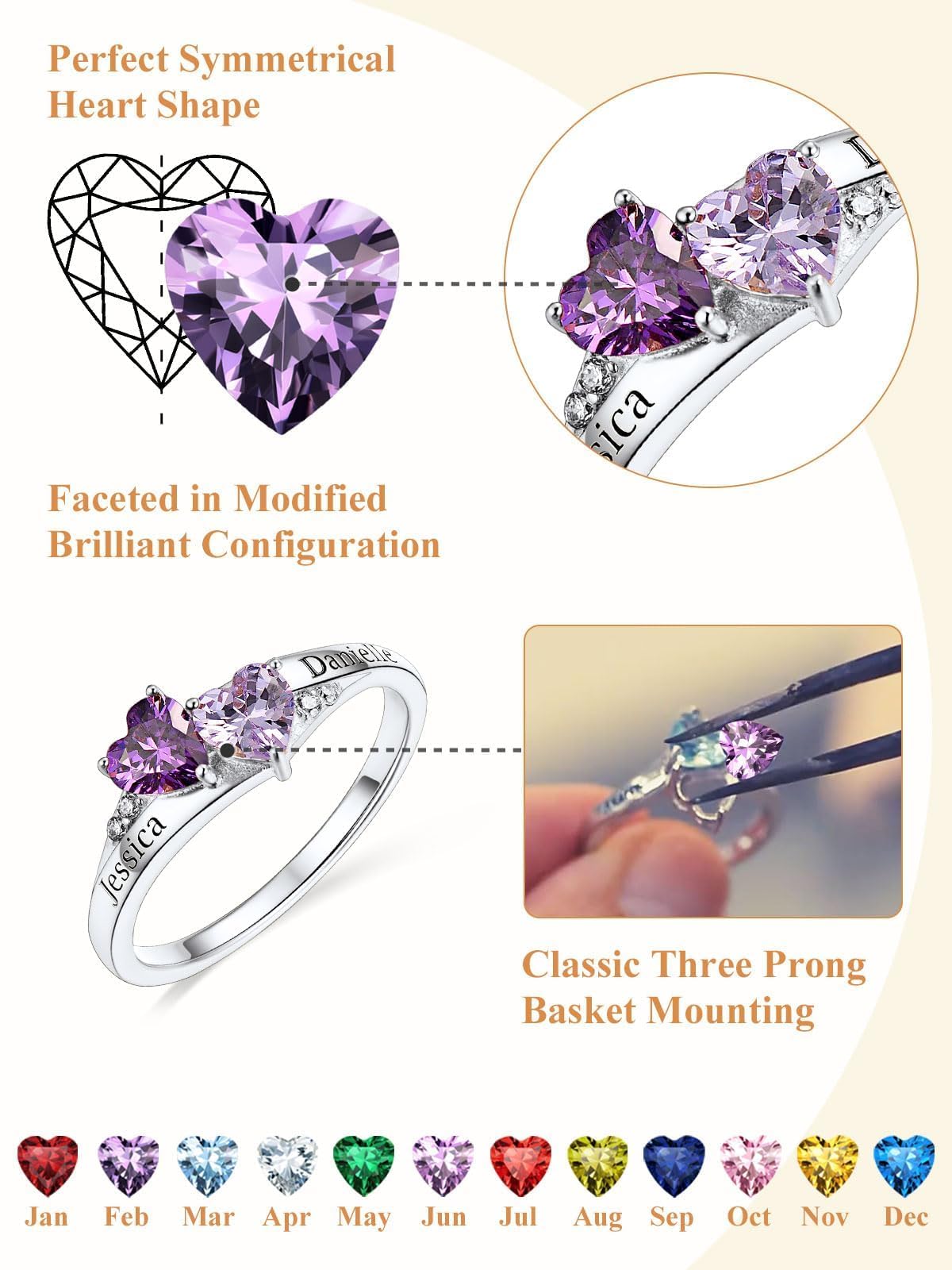 Custom4U Personalized 1-4 Birthstone Rings for Women Promise Rings for Her Sterling Silver Mothers Ring Customized Cubic Zirconia Stones Wedding/Valentine's Day/Mother's Day Jewelry Gift for Mom Wife