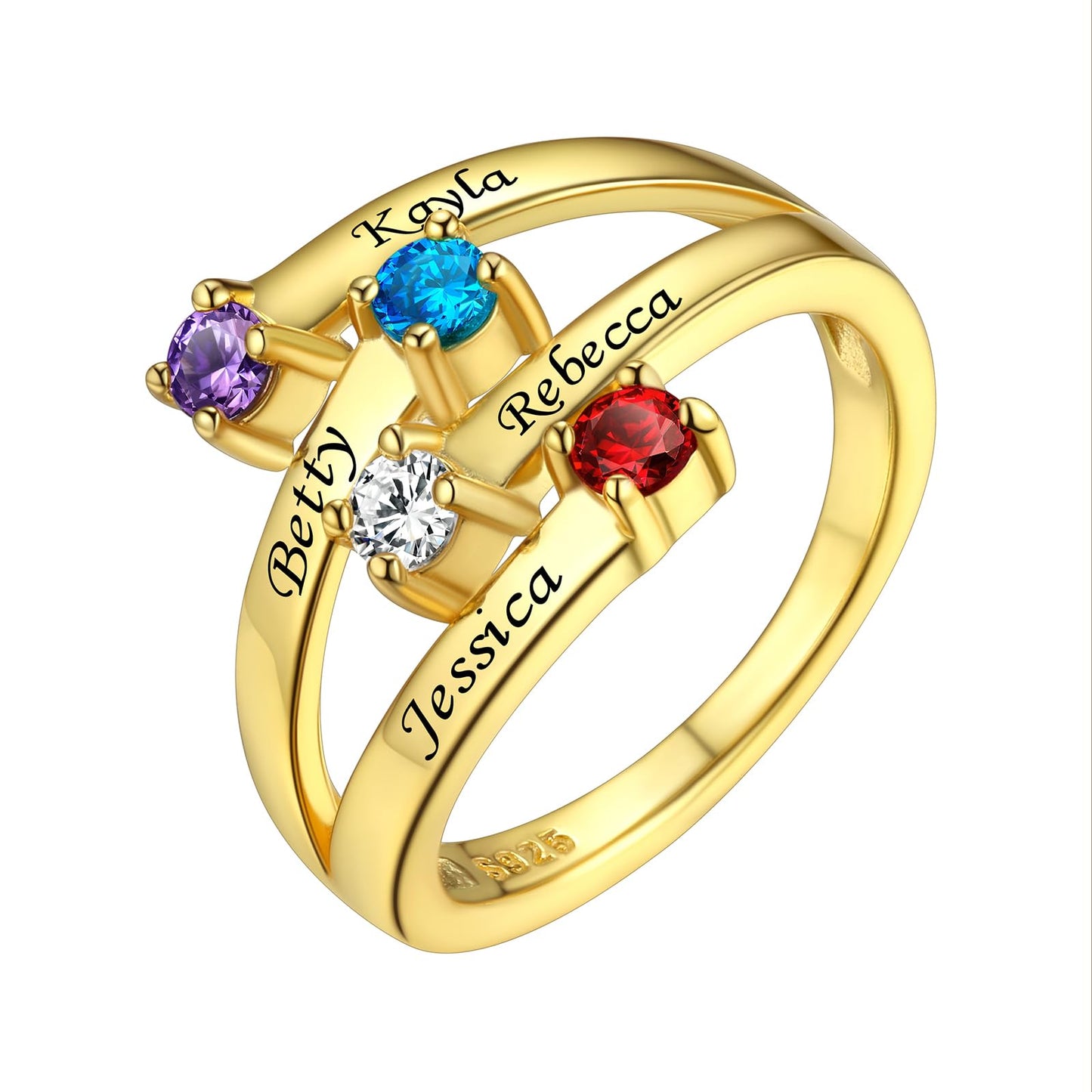 Custom4U Personalized 1-4 Birthstone Rings for Women Promise Rings for Her Sterling Silver Mothers Ring Customized Cubic Zirconia Stones Wedding/Valentine's Day/Mother's Day Jewelry Gift for Mom Wife